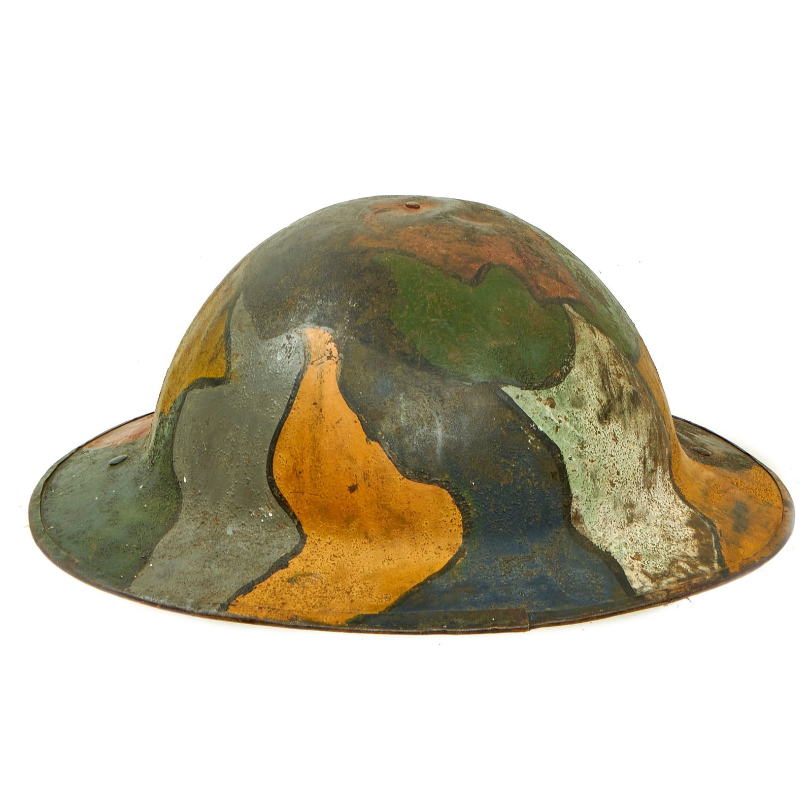 Buy Original British WWI Panel Camouflage Painted Mk 1 Brodie Helmet by Hadfield Ltd of Sheffield | Original Firearms Antique For Sale