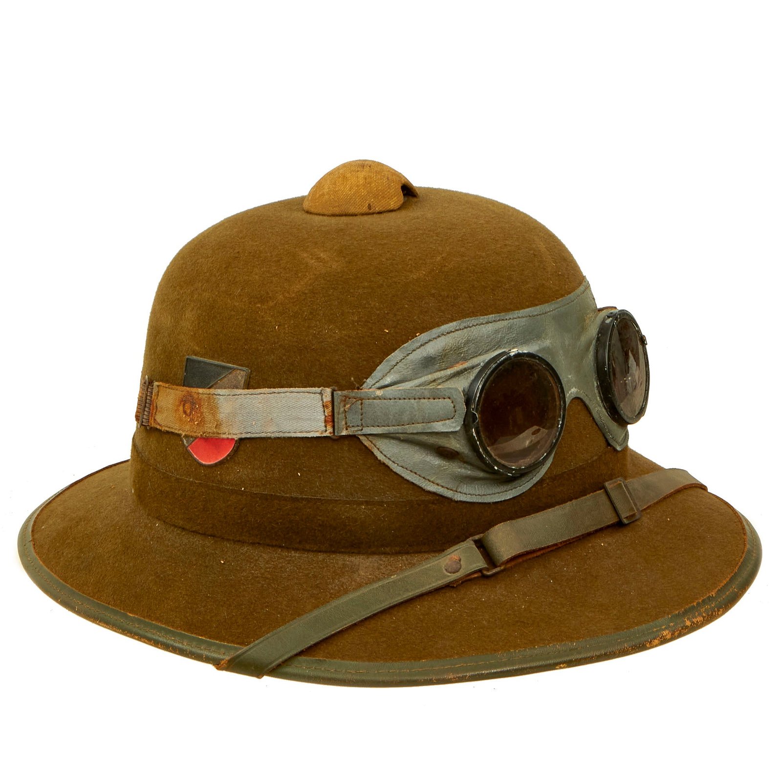 Buy Original German WWII 1942 dated 2nd Model Afrikakorps DAK Sun Helmet by JTA with Badges & Ultrasin Goggles - size 56 | Original Firearms Antique For Sale