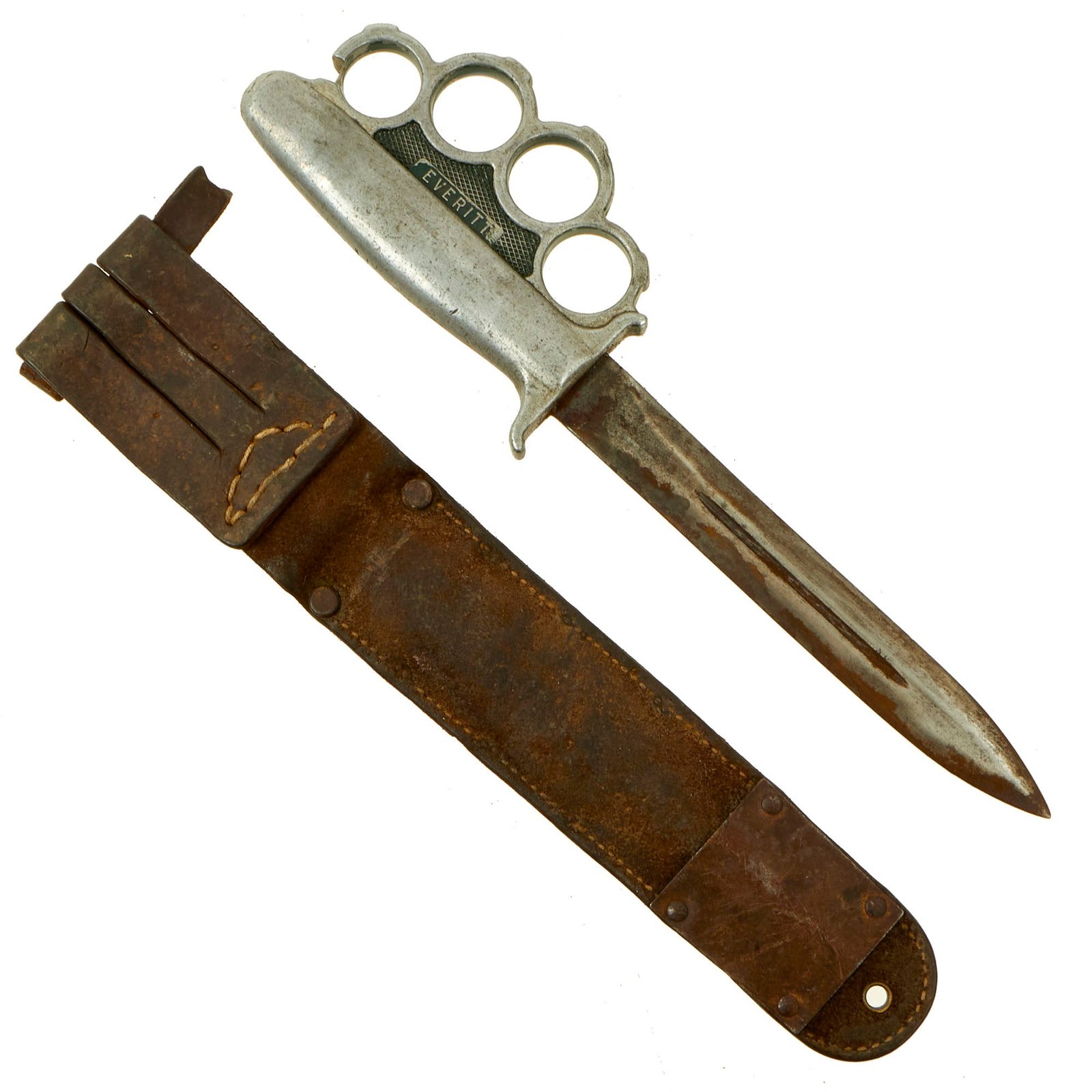 Buy Original U.S. WWII Rare Everitt Green Handle Knuckle Fighting Knife with Scabbard | Original Firearms Antique For Sale