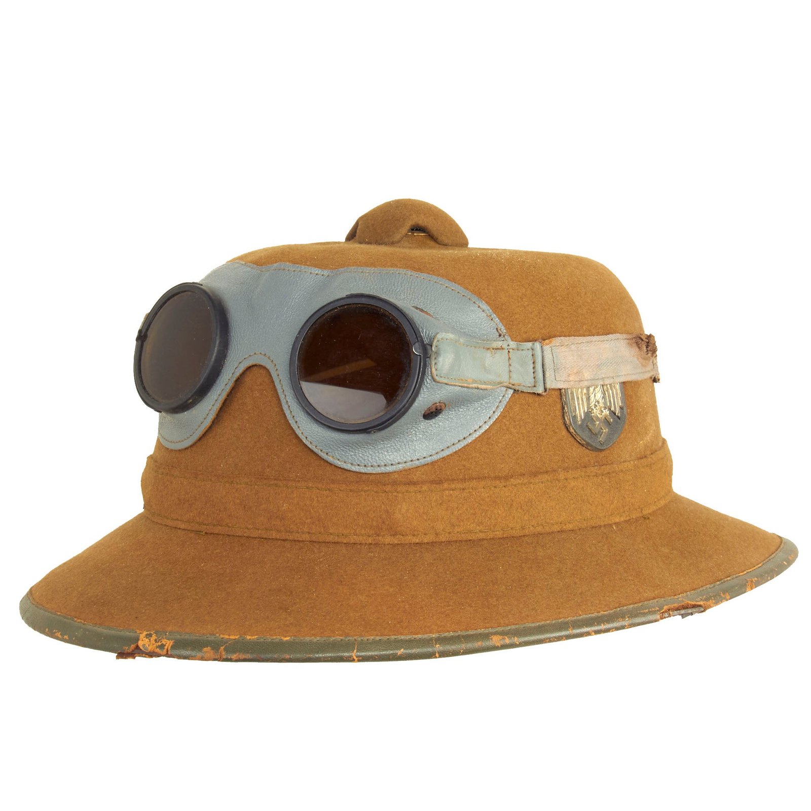 Buy Original German WWII 1942 dated 2nd Model Afrikakorps DAK Sun Helmet by APN with Badges & Ultrasin Goggles - size 55 | Original Firearms Antique For Sale