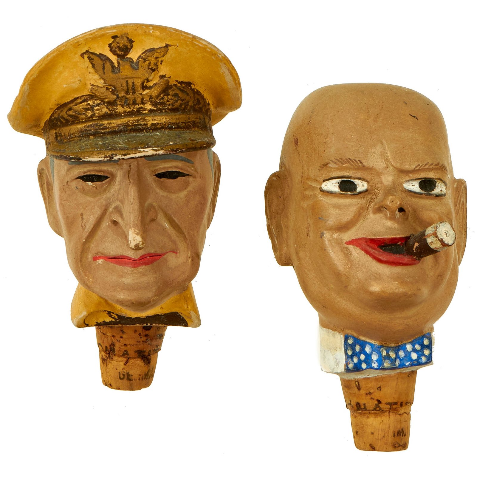 Buy Original German Post WWII Winston Churchill and Douglas MacArthur Cork Bottle Stopper by Achatit in Cologne, Germany - 2 Items | Original Firearms Antique For Sale