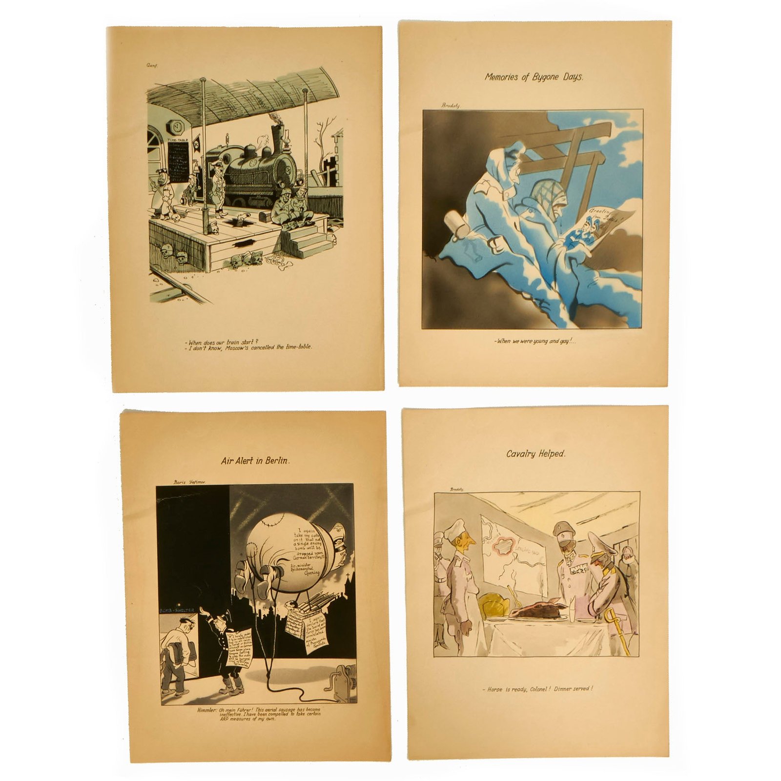 Buy Original WWII Grouping of 4 Anti-Axis Propaganda Posters With Artwork by Famed Soviet Artists - Each 12" x 15 ½” | Original Firearms Antique For Sale