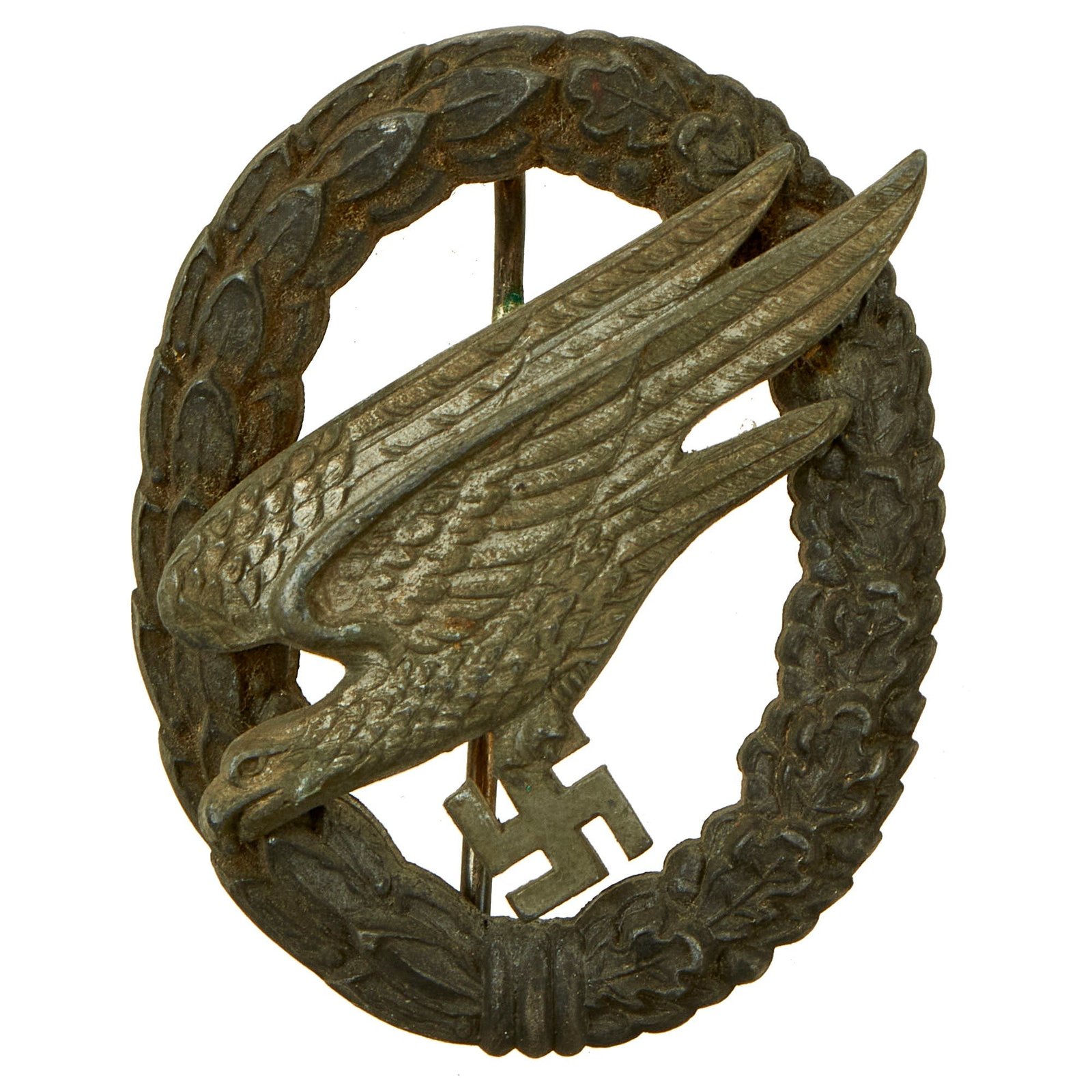 Buy Original German WWII Luftwaffe Paratrooper Fallschirmjäger Badge by Paul Meybauer with Broken Catch - Parachutist Badge | Original Firearms Antique For Sale