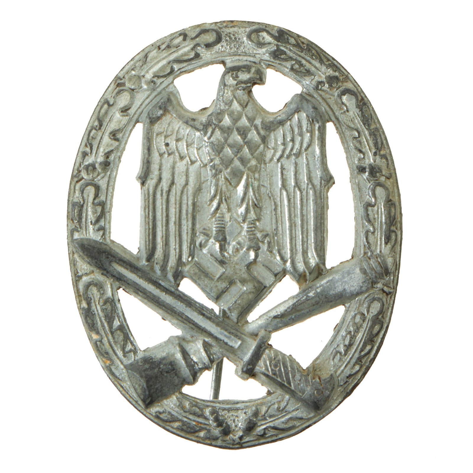 Buy Original German WWII Silver Grade General Assault Badge - Unmarked Solid Back | Original Firearms Antique For Sale