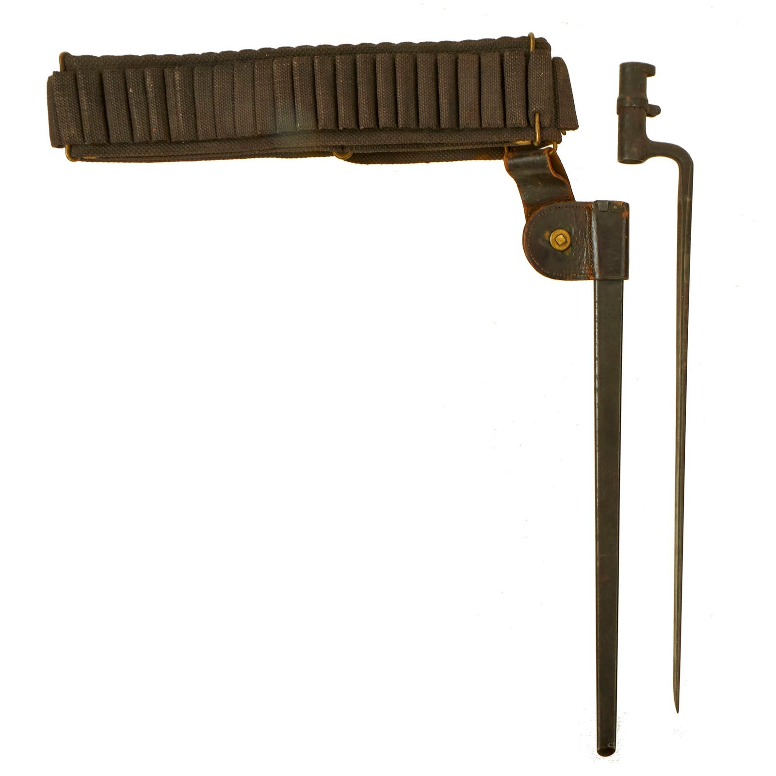 Buy Original U.S. Spanish American War 45 Round .30-40 Krag Rifle Ammunition Belt With Trapdoor M1873 Rifle Socket Bayonet With U.S. Scabbard | Original Firearms Antique For Sale