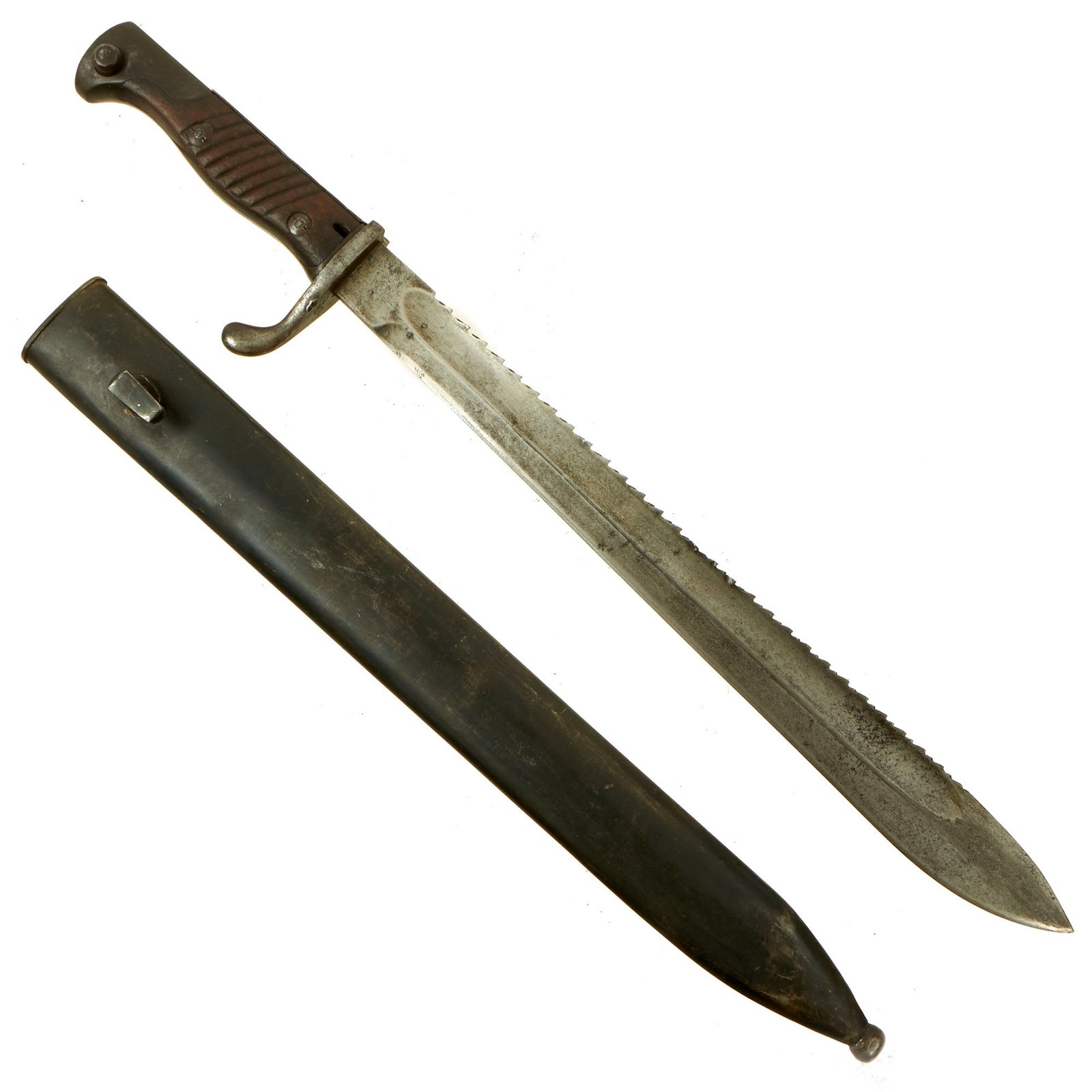Buy Original German WWI M1898/05 n/A Butcher Sawback Bayonet by DEMAG with Scabbard - dated 1915 | Original Firearms Antique For Sale