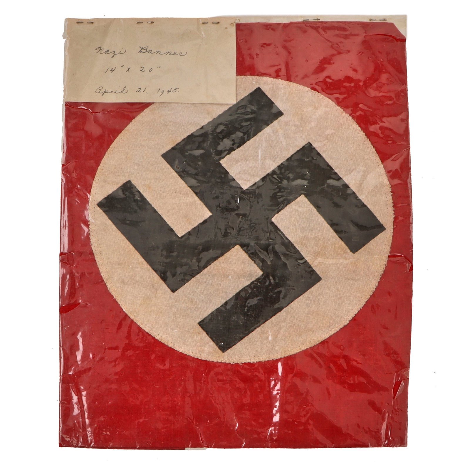 Original German WWII NSDAP 14" x 20" Double Sided National Political Flag in Dated Period Plastic Bag