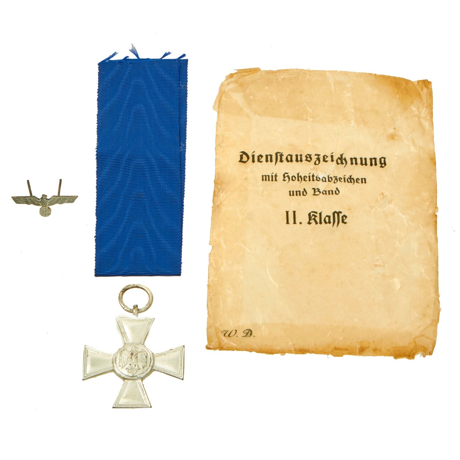 Buy Original Unissued German WWII Wehrmacht 2nd Class 18 Year Long Service Award with Ribbon, Pin, & Packet | Original Firearms Antique For Sale