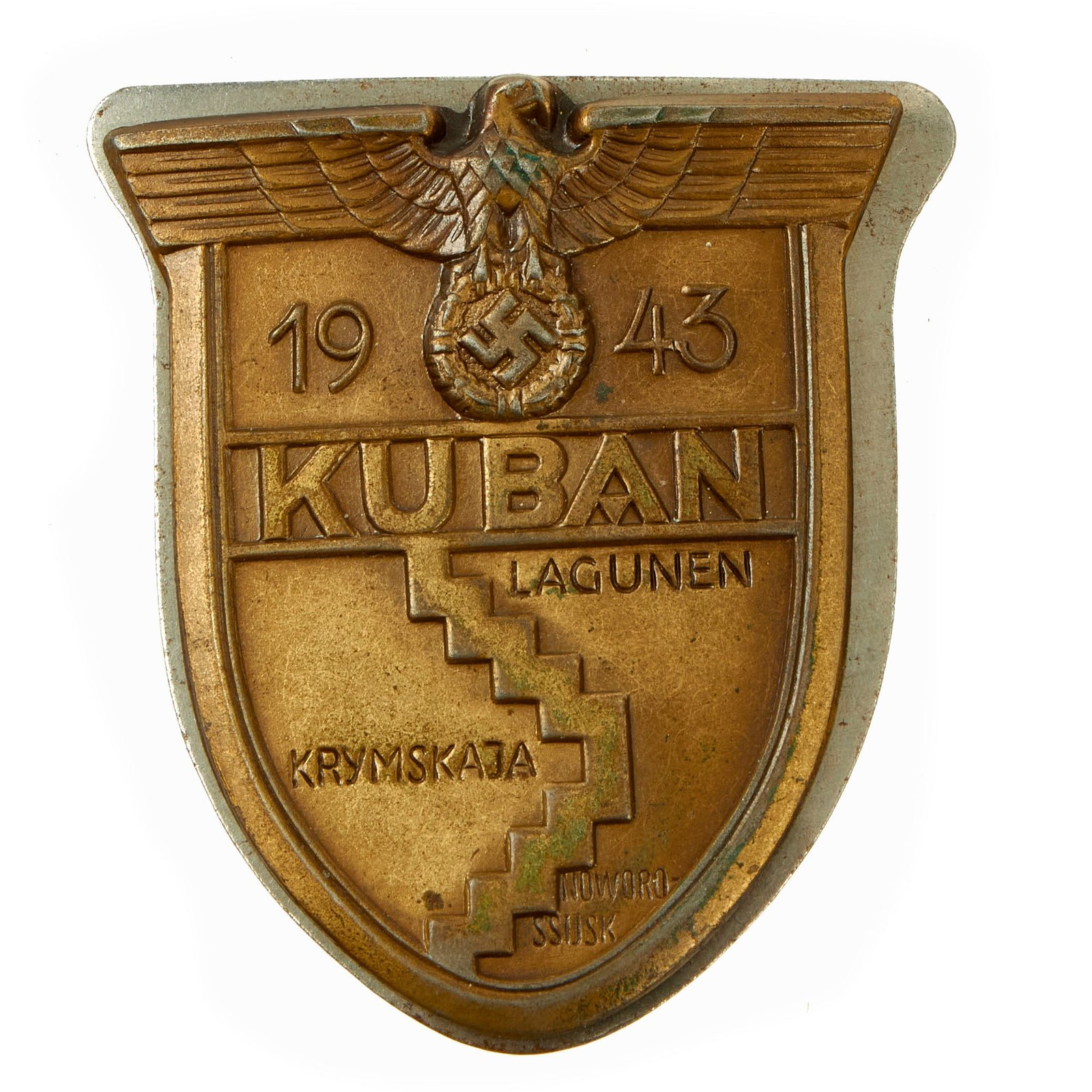 Buy Original German WWII Kuban Bridgehead Shield Decoration with Backing plate - Ärmelschild Kuban | Original Firearms Antique For Sale