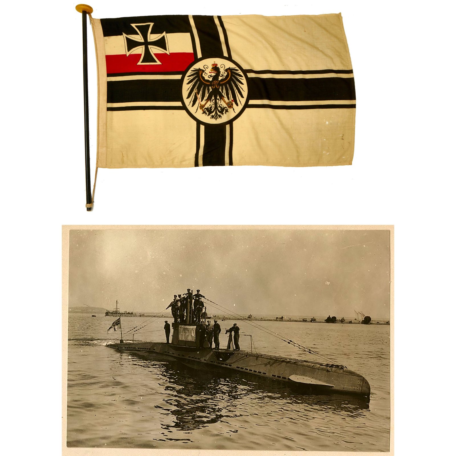 Buy Original Imperial German WWI Kaiserliche Marine 3’x5’ Reichskriegsflagge War Ensign Battle Flag With Pole - Removed From U-Boat | Original Firearms Antique For Sale
