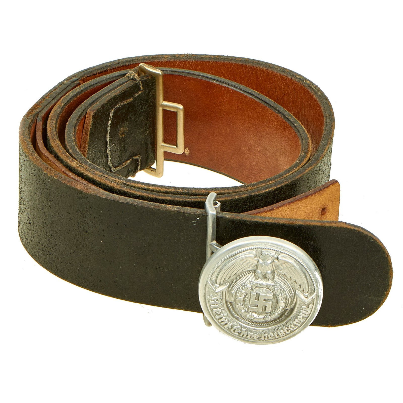 Buy Original German WWII SS Officers Leather Belt with Aluminum Belt Buckle by Overhoff & Cie - Schutzstaffel | Original Firearms Antique For Sale
