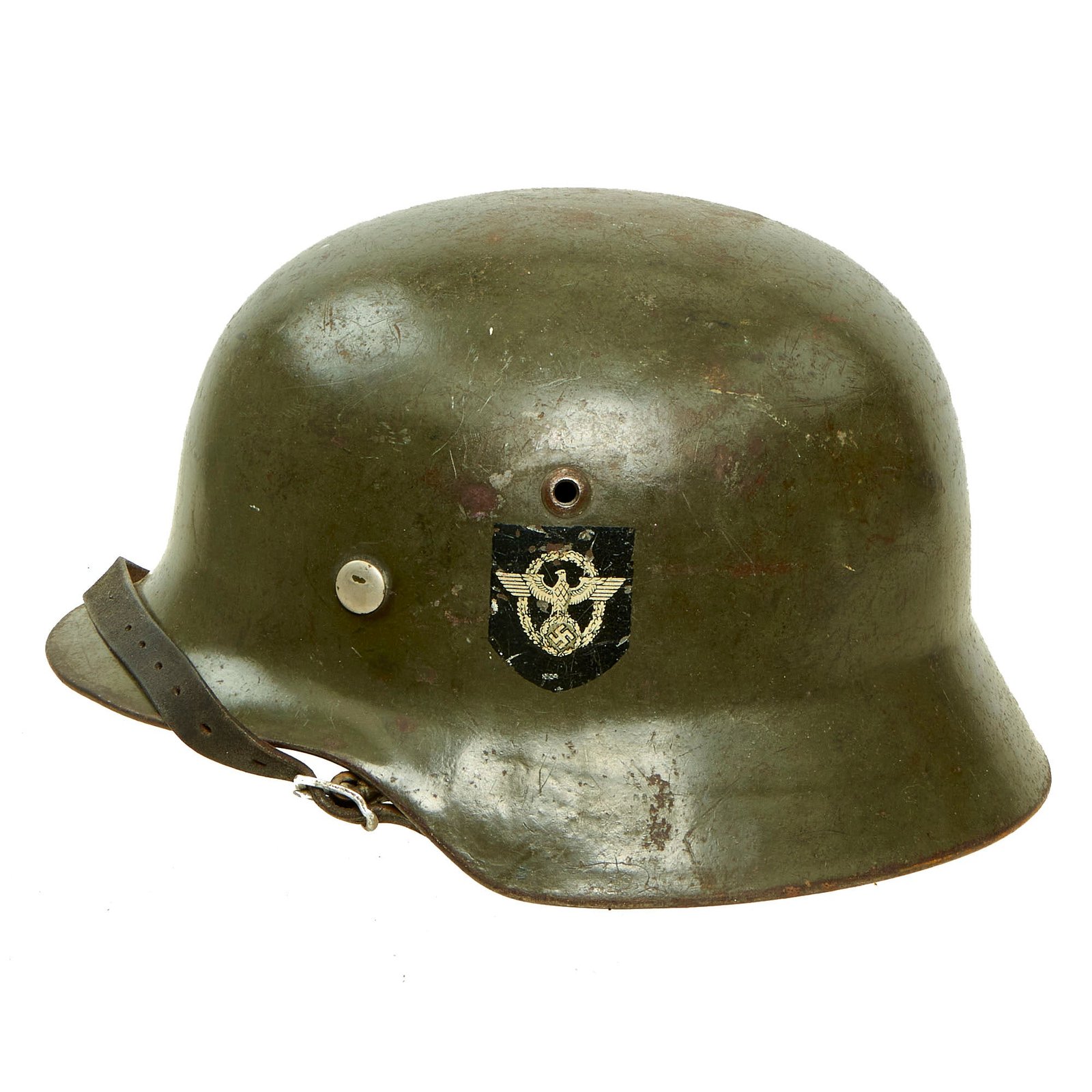 Buy Original German WWII Double Decal NSDAP Civic Police M35 Steel Combat Helmet - marked ET62 | Original Firearms Antique For Sale
