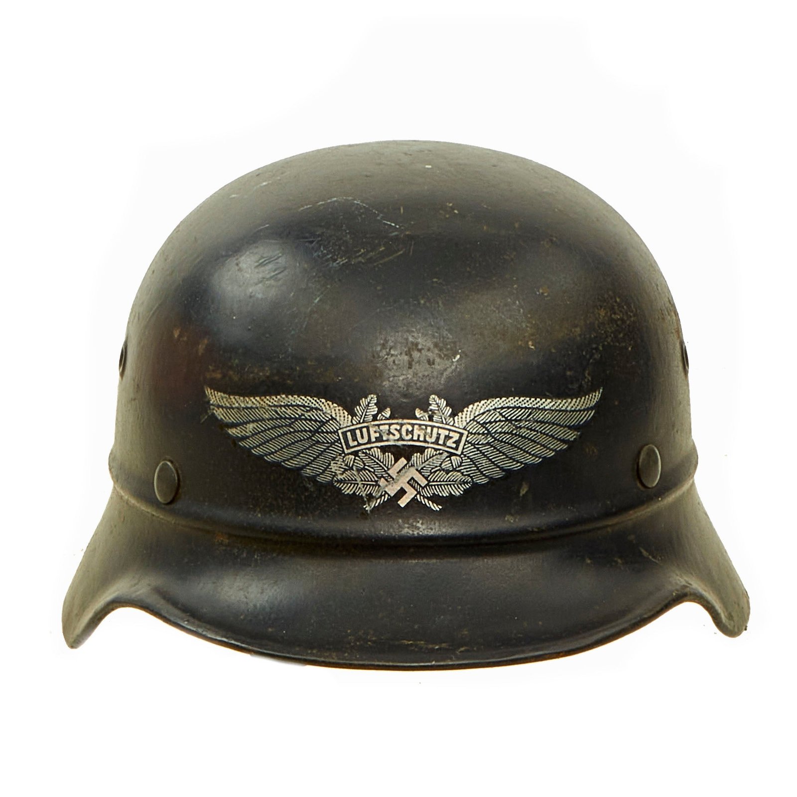 Buy Original German WWII Luftschutz Civil Air Defense Beaded M40 Helmet with 57cm Liner & Chinstrap - EF64 | Original Firearms Antique For Sale