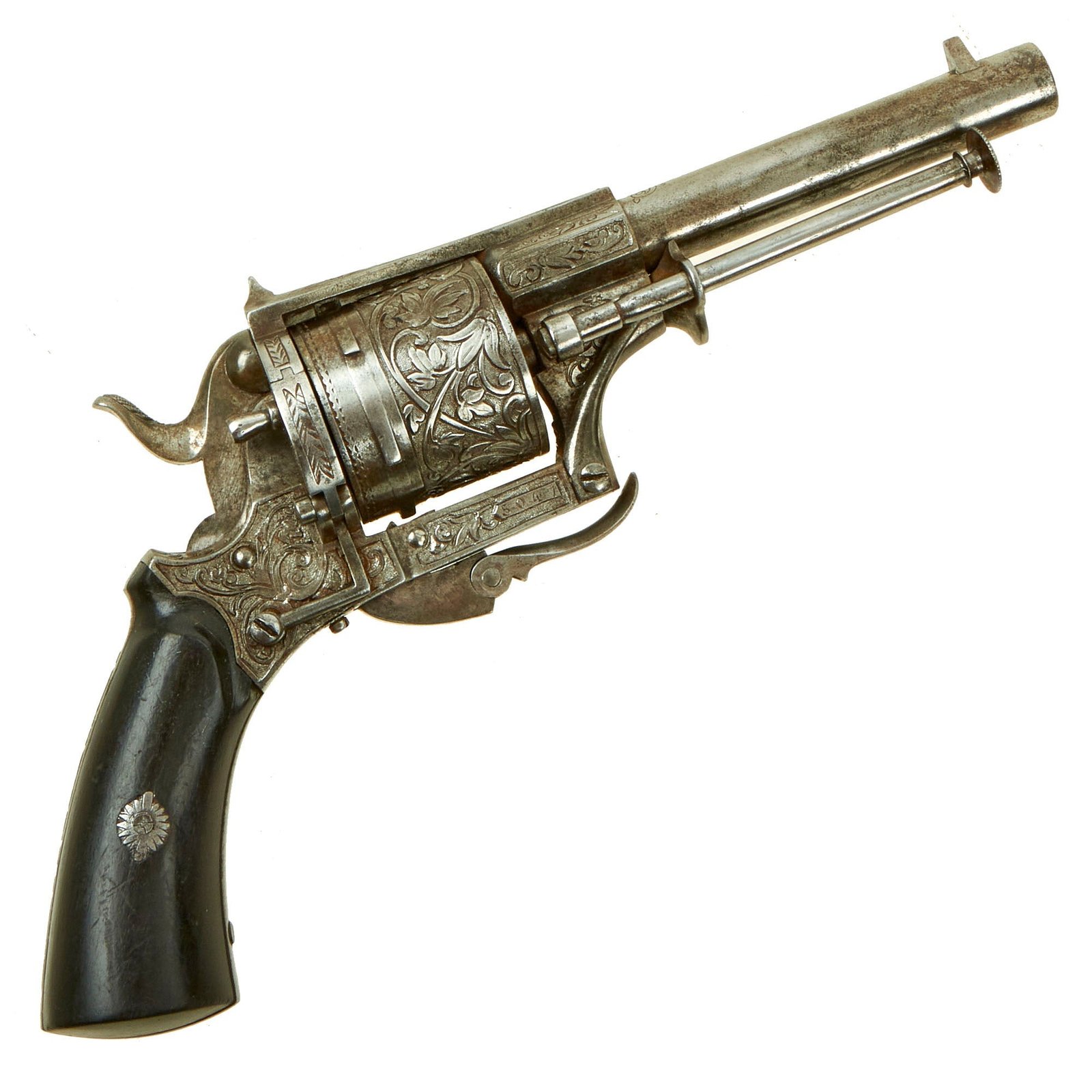 Buy Original Belgian Highly Engraved 8mm Centerfire Double Action Revolver by MEYERS serial 5047 - circa 1865 | Original Firearms Antique For Sale