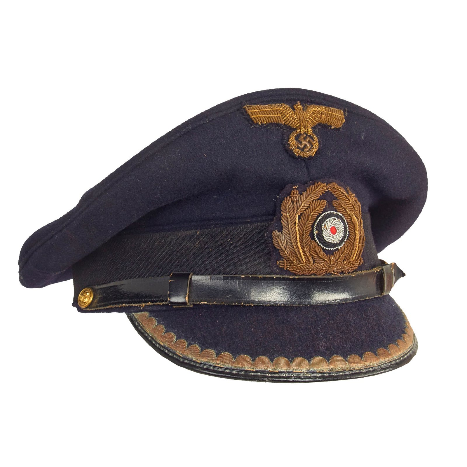 Buy Original German WWII Kriegsmarine Navy Blue Junior Grade Officer Visor Cap - Schirmmütze | Original Firearms Antique For Sale
