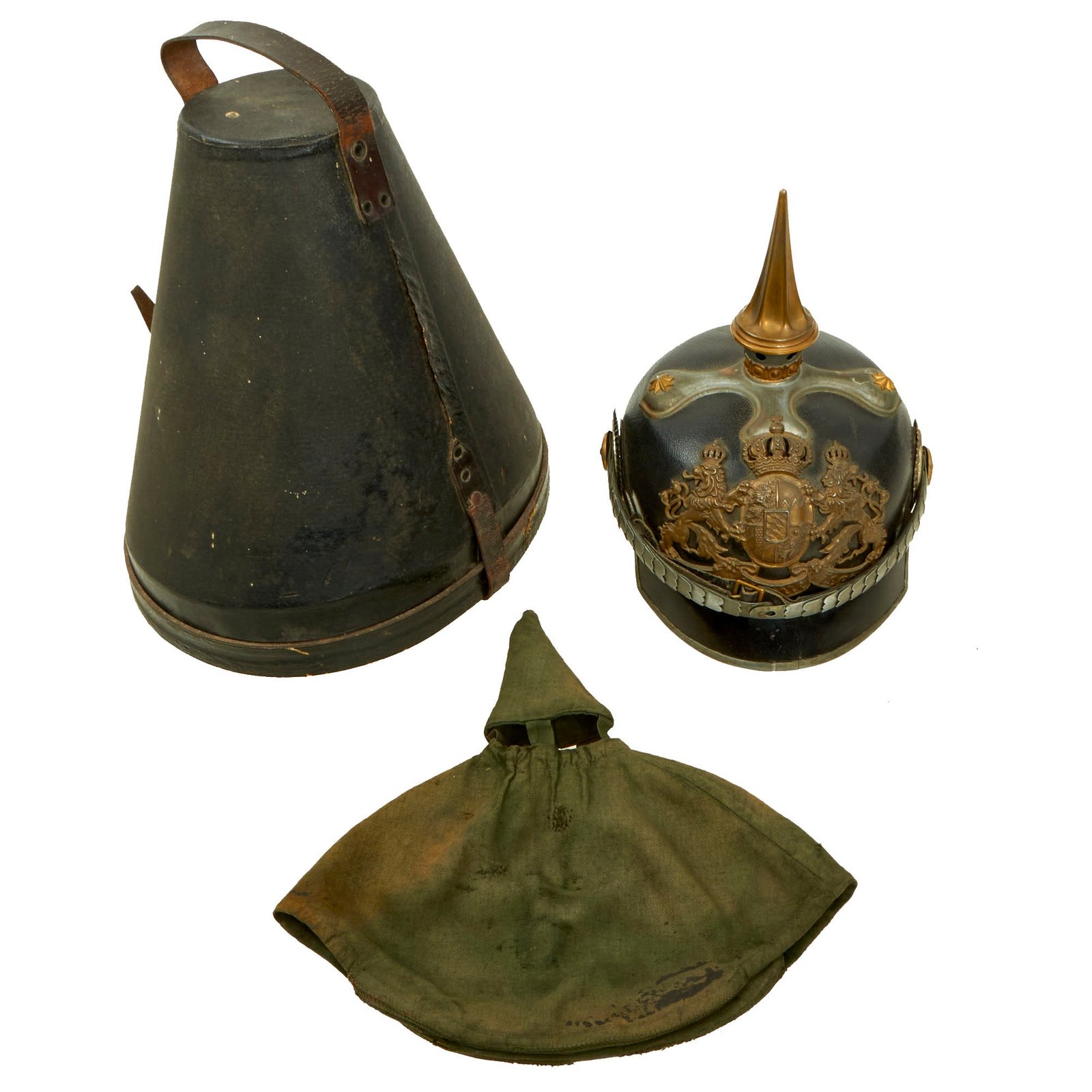 Buy Original German WWI Bavarian Model 1886 Infantry Officer Pickelhaube With Überzug And Carry Case | Original Firearms Antique For Sale