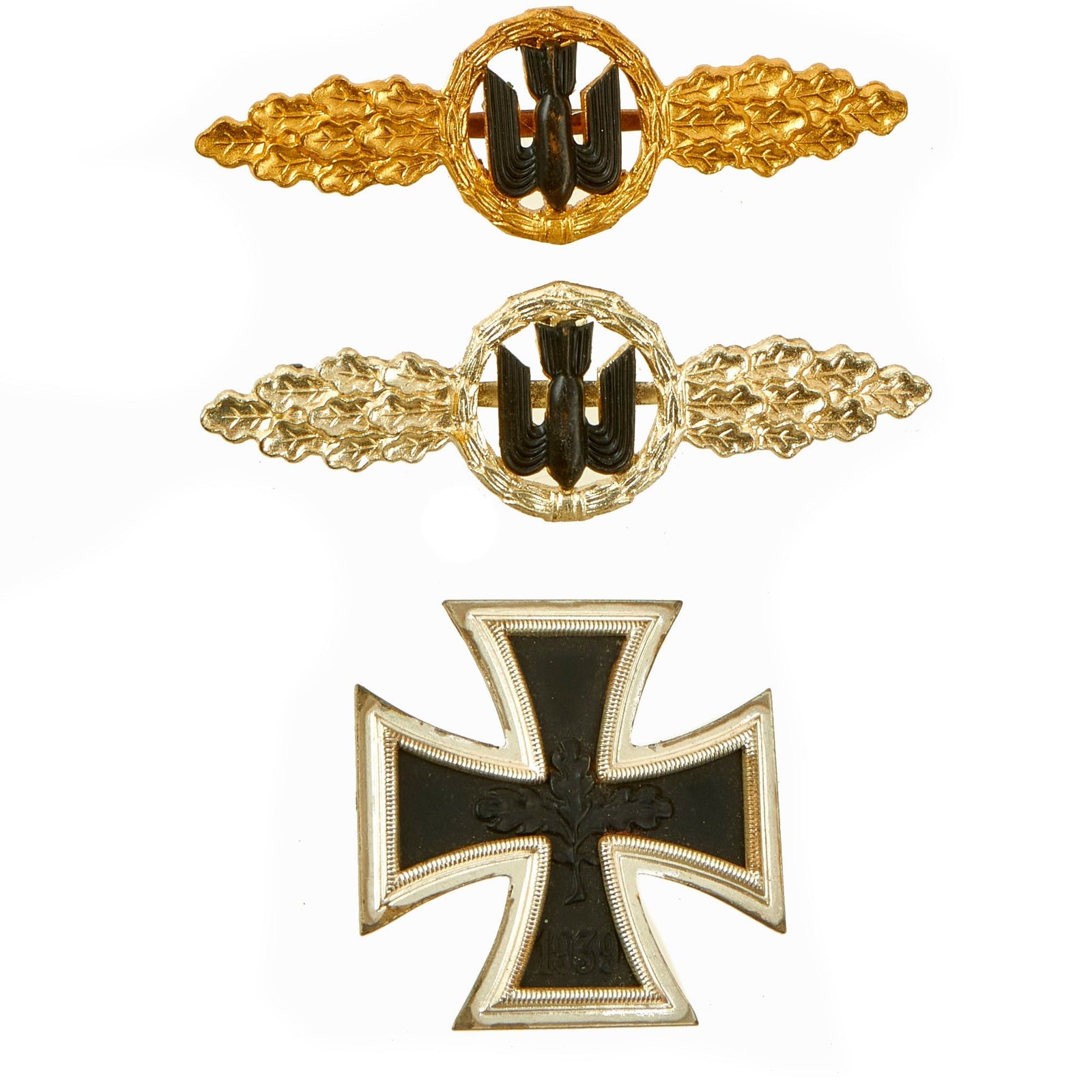 Buy Original German 1957 Pattern Bundeswehr Award Set - EKI, Silver & Gold Luftwaffe Bomber Clasps | Original Firearms Antique For Sale