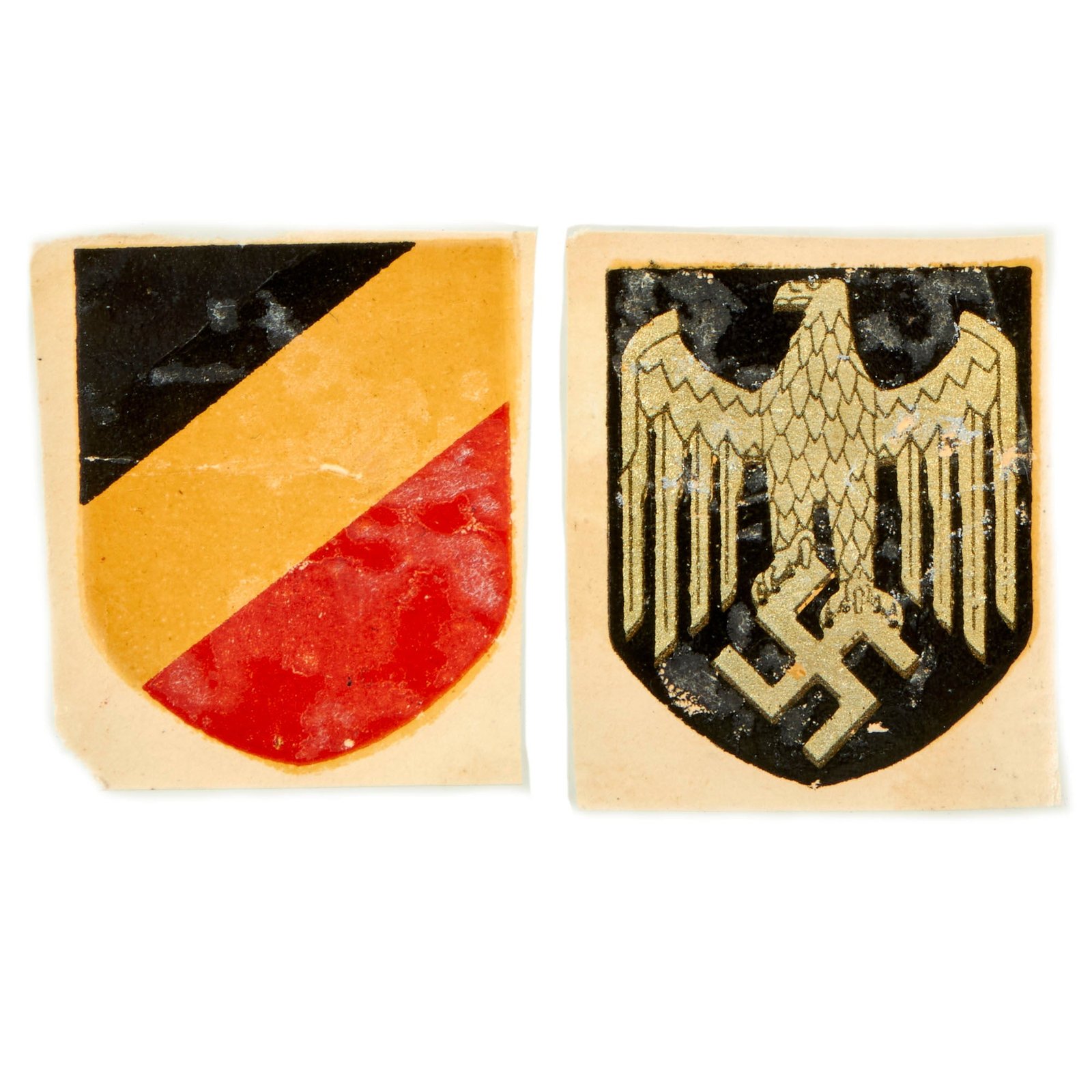 Buy Original German WWII Heer Army Unissued Helmet Decal Set - Silver Wehrmacht Eagle & National Colors Decals | Original Firearms Antique For Sale