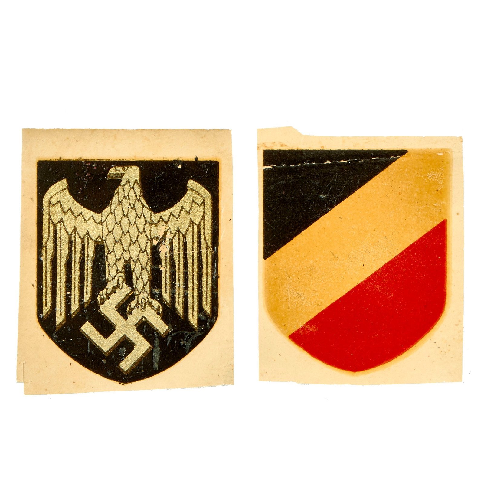 Buy Original German WWII Heer Army Unissued Helmet Decal Set - Silver Wehrmacht Eagle & National Colors Decals | Original Firearms Antique For Sale