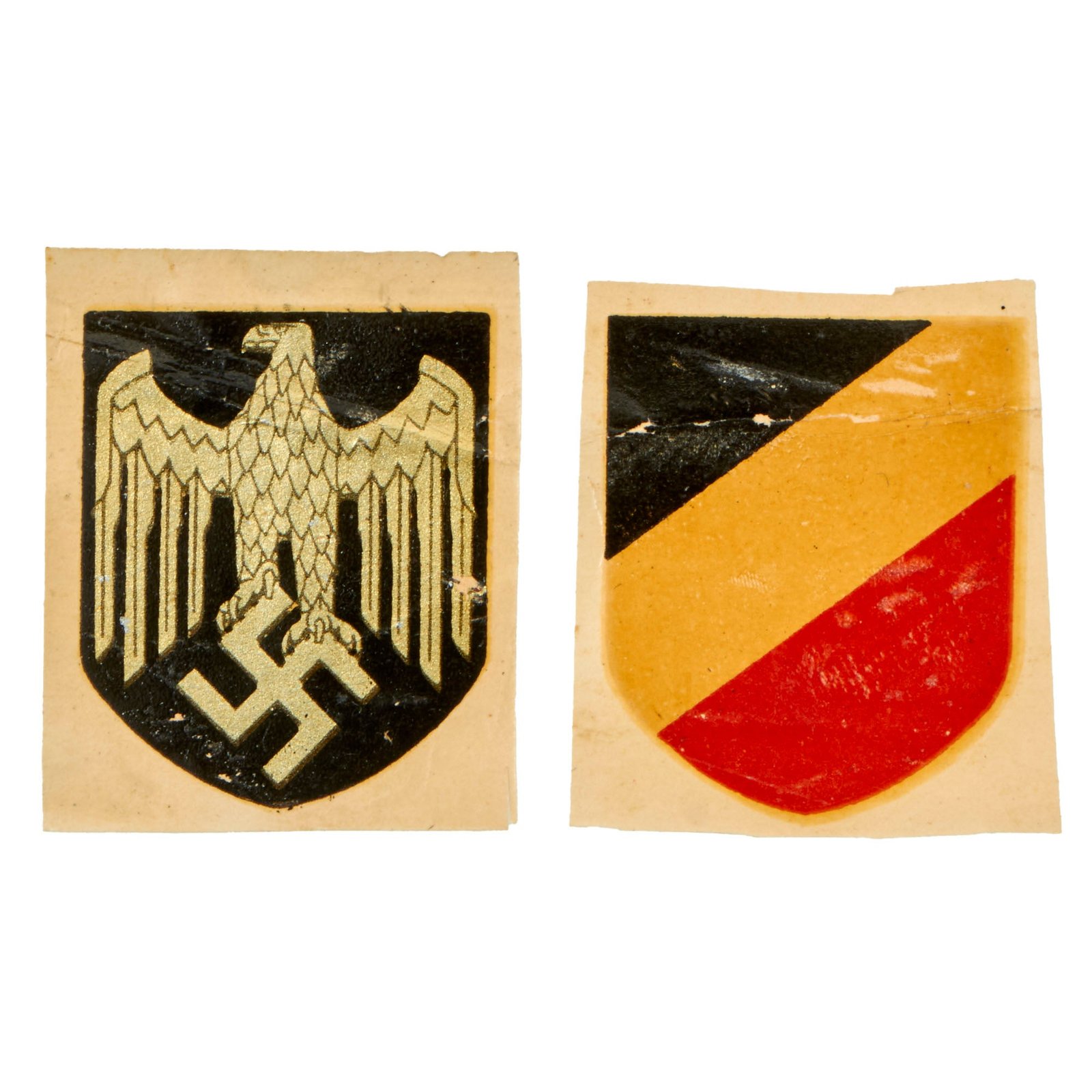 Buy Original German WWII Heer Army Unissued Helmet Decal Set - Silver Wehrmacht Eagle & National Colors Decals | Original Firearms Antique For Sale