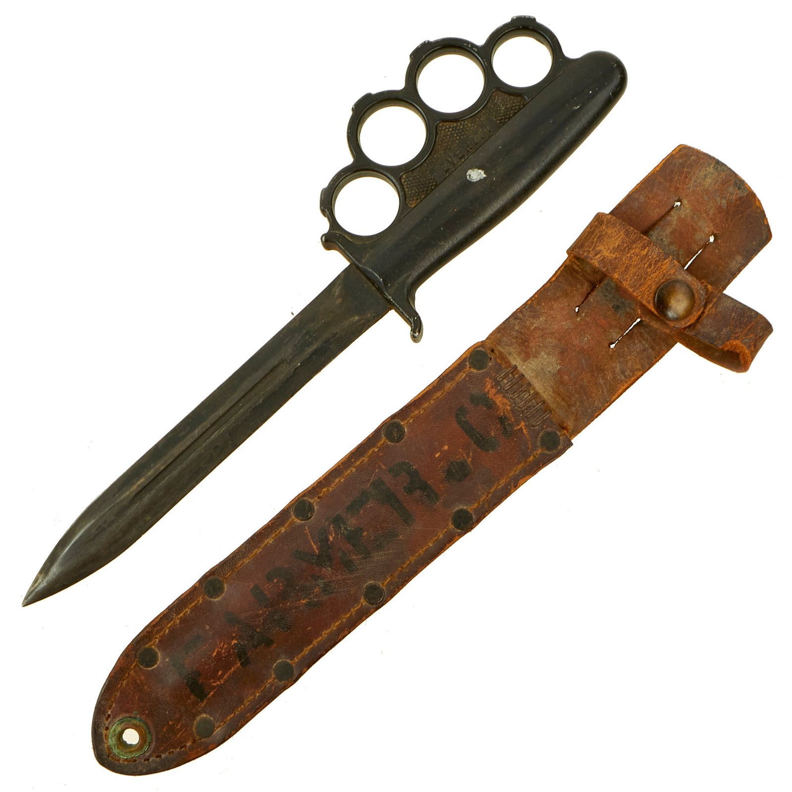 Buy Original Rare U.S. WWII Everitt Black Handle Knuckle Fighting Knife with Scabbard | Original Firearms Antique For Sale