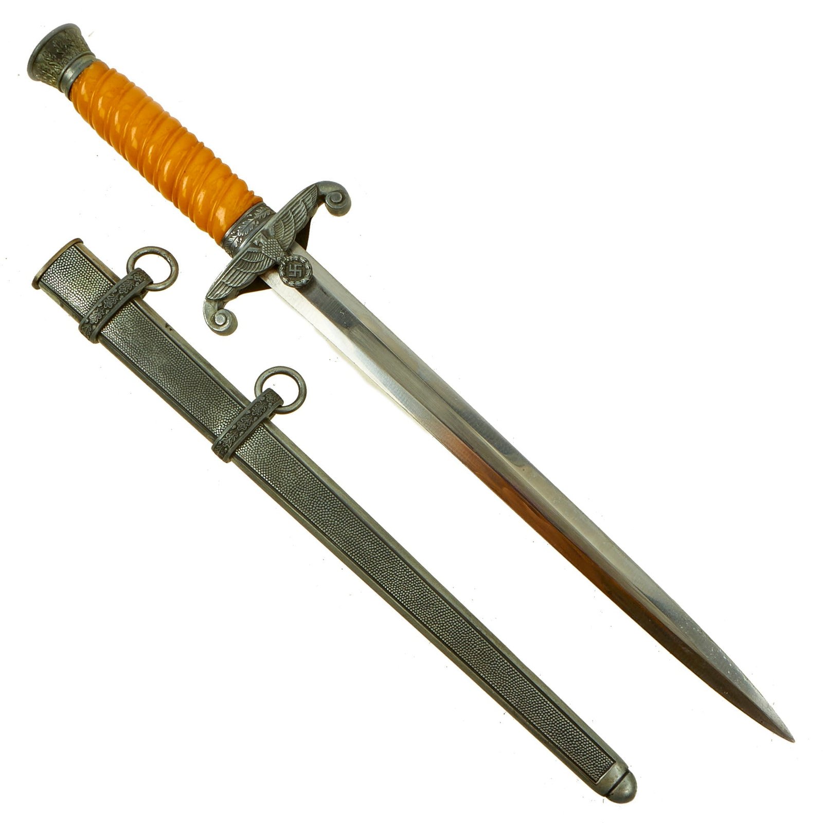 Buy Original WWII German Army Heer Officer Dagger by Tiger Lauterjung & Co. with Rare Glass Grip and Scabbard | Original Firearms Antique For Sale