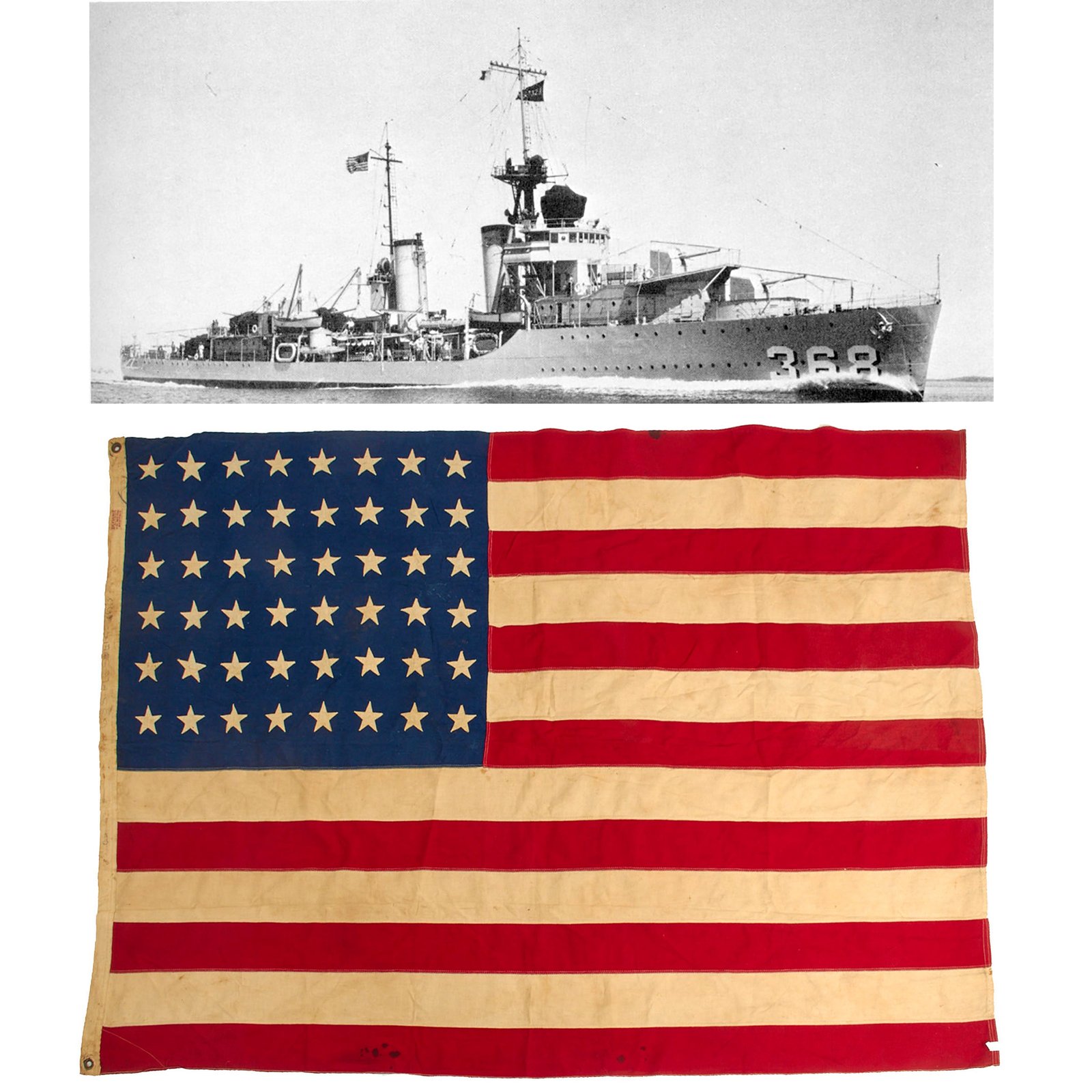 Buy Original U.S. WWII 48 Star Naval Ensign Flown From The USS Flusser (DD-368), As Sold By Heritage Auctions - From The Dr. Clarence R. Rungee Memorial Collection | Original Firearms Antique For Sale