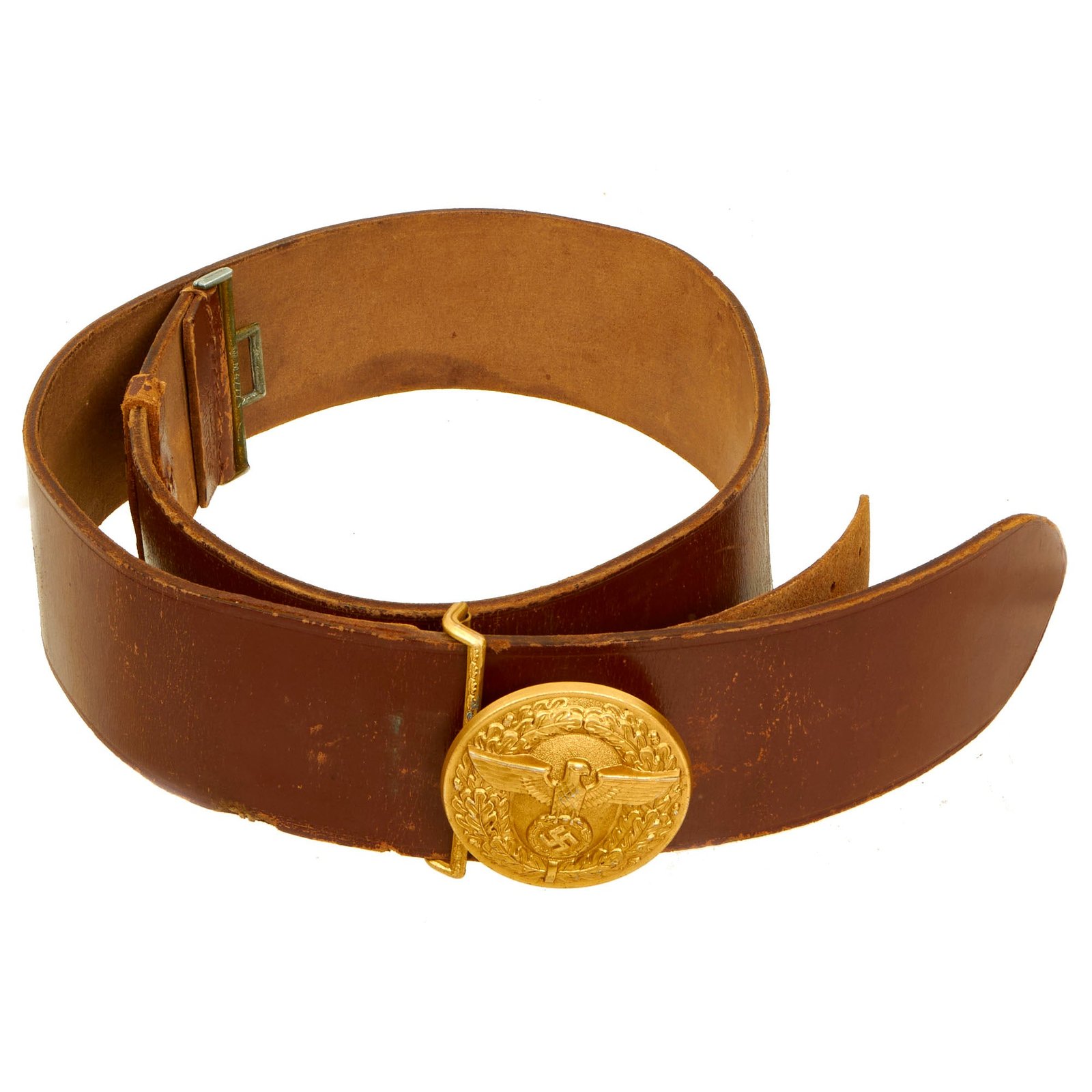 Buy Original German WWII NSDAP Leader Leather Belt with Aluminum Belt Buckle by Overhoff & Cie - RZM M4/27 | Original Firearms Antique For Sale