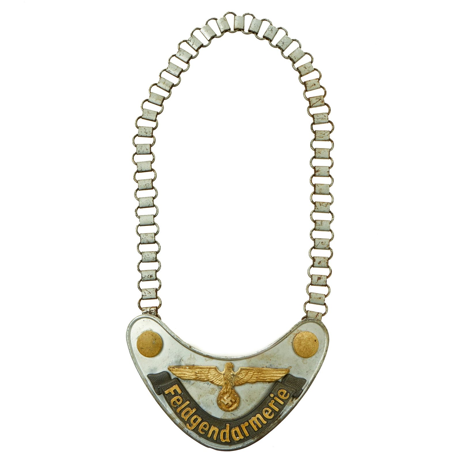 Buy Original German WWII Feldgendarmerie Police Gorget with Phosphorescent Paint and Neck Chain | Original Firearms Antique For Sale