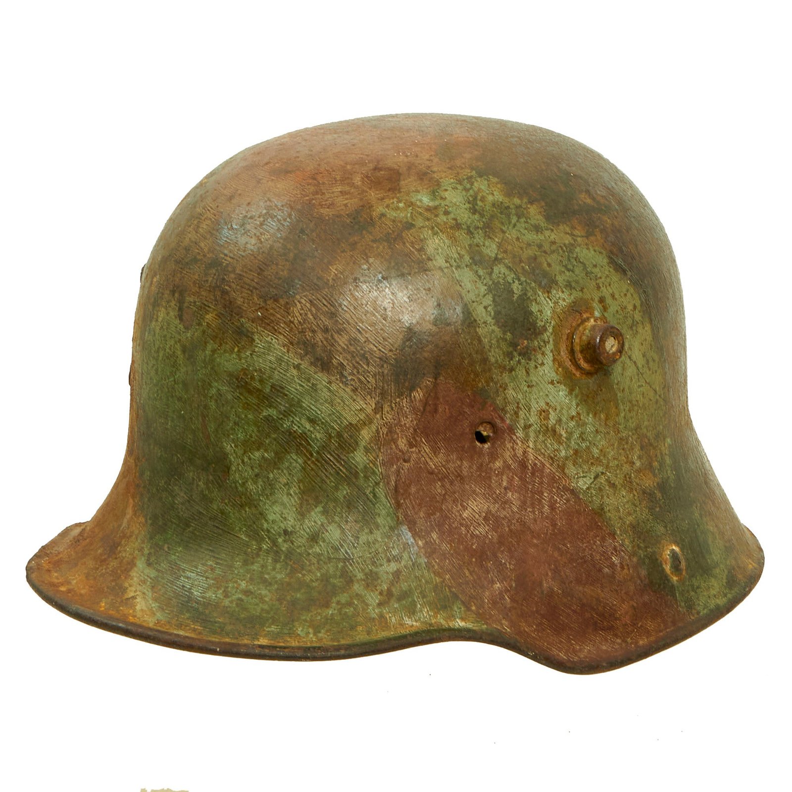 Buy Original Imperial German WWI M-1916 M16 Stahlhelm Helmet with Panel Camouflage Paint - marked B.F.64. | Original Firearms Antique For Sale
