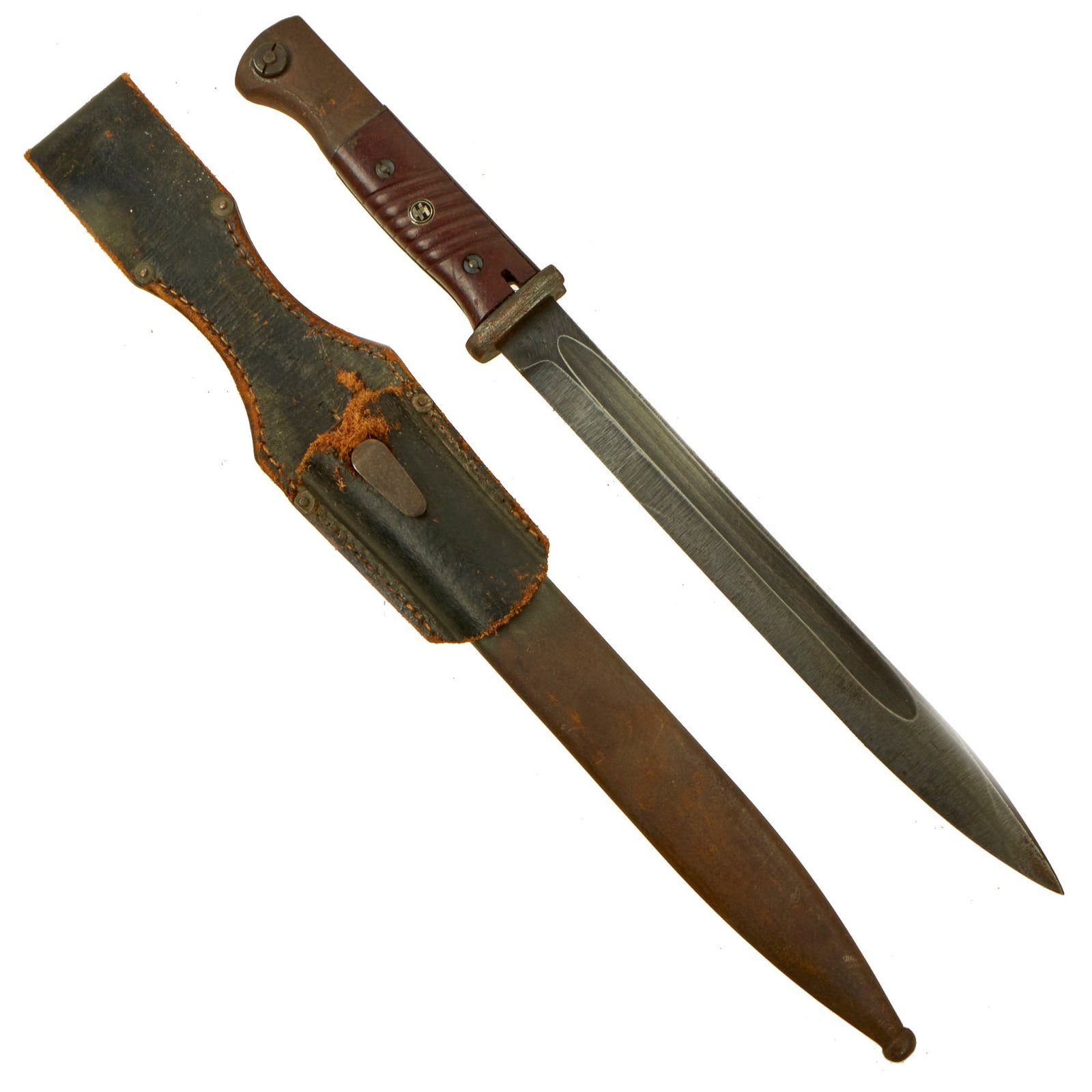 Buy Original German WWII 98k 1944 dated Bayonet by Carl Eickhorn with Inlaid SS Insignia, Scabbard & SS Frog - Matching Serial 6136x | Original Firearms Antique For Sale