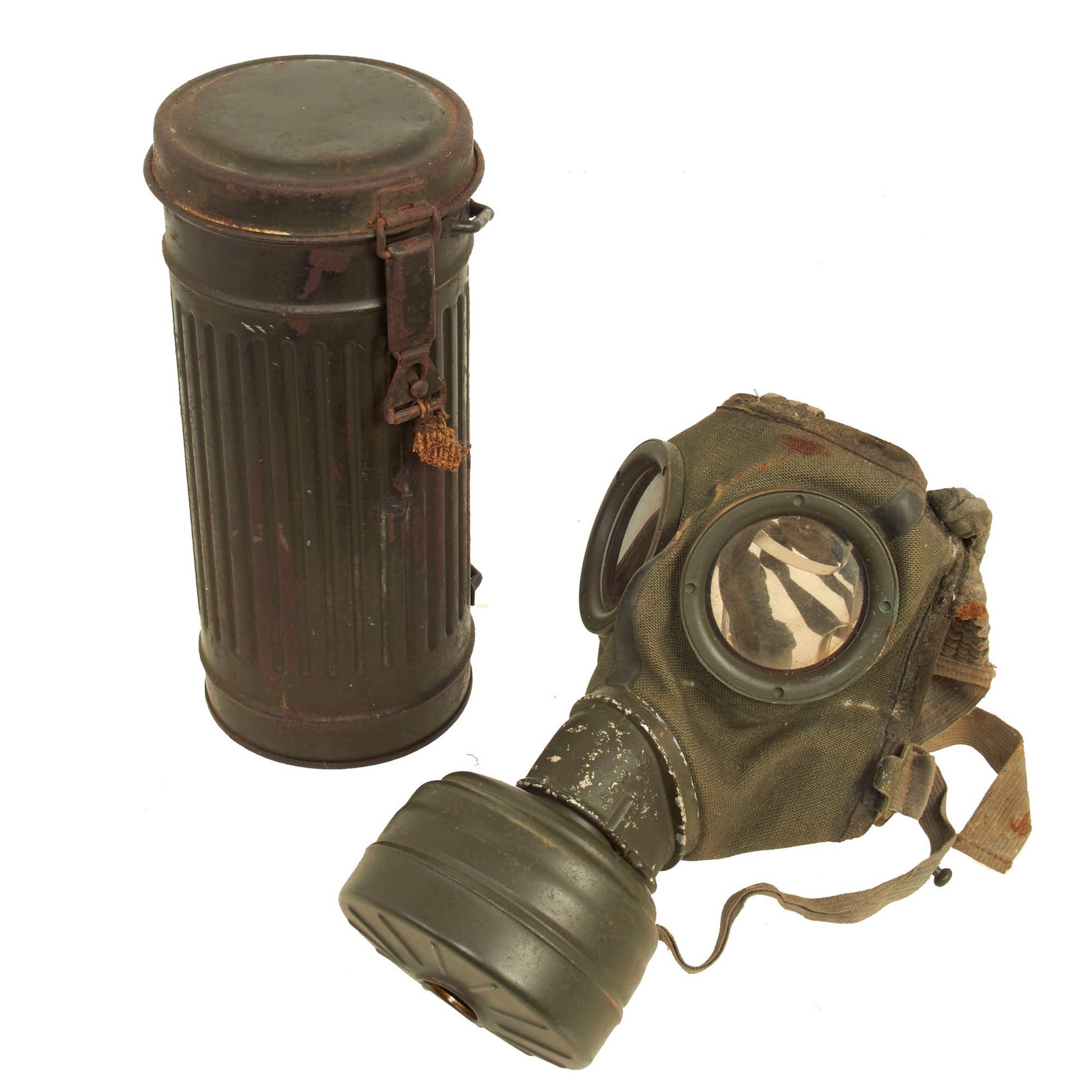 Buy Original German WWII Named M30 2nd Model Size 2 Gas Mask with Fe 41 Filter, Canister, & Spare Lenses - dated 1942 | Original Firearms Antique For Sale