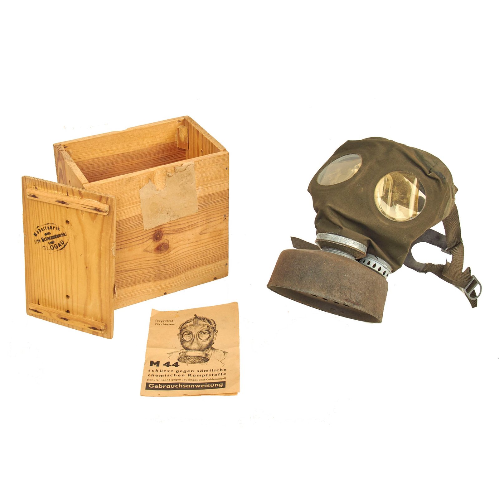 Buy Original German WWII M44 Civilian Issue Gas Mask in Size 2 with Filter and Box - Volksgasmaske | Original Firearms Antique For Sale