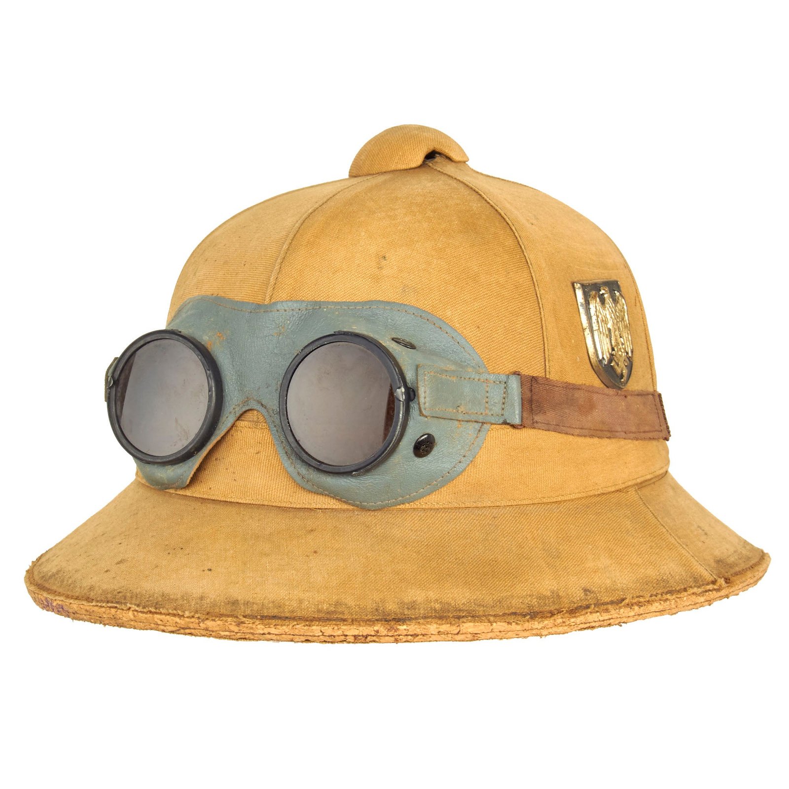 Buy Original German WWII 1941 Dated First Model DAK Afrikakorps Sun Helmet by ORL with Ultrasin Goggles - size 57 | Original Firearms Antique For Sale