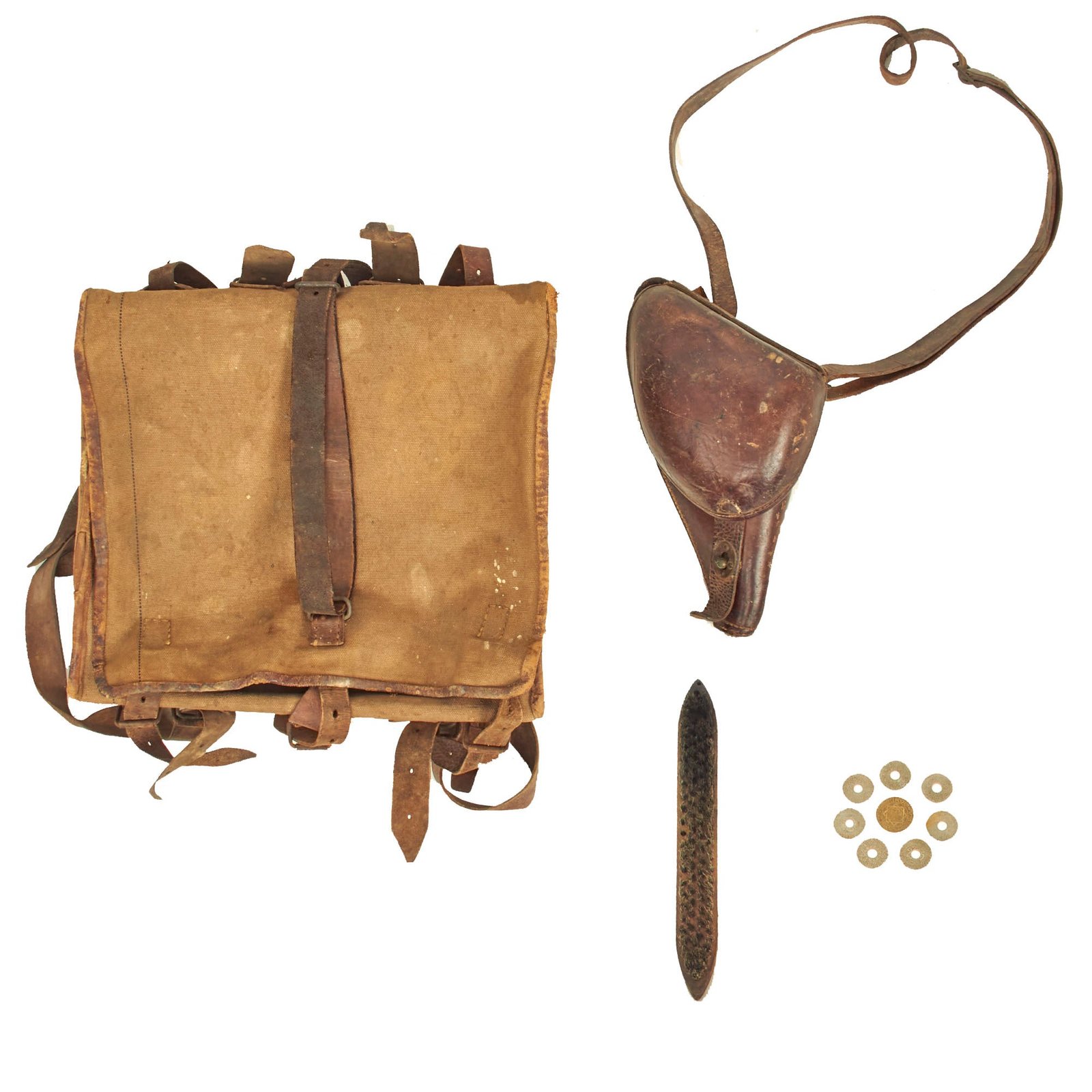 Buy Original France WWI French Model 1893 l'Havresac Pack and Model 1892 Lebel Revolver Holster Both Named To Sergent d'état-Major Dubreuil and More | Original Firearms Antique For Sale
