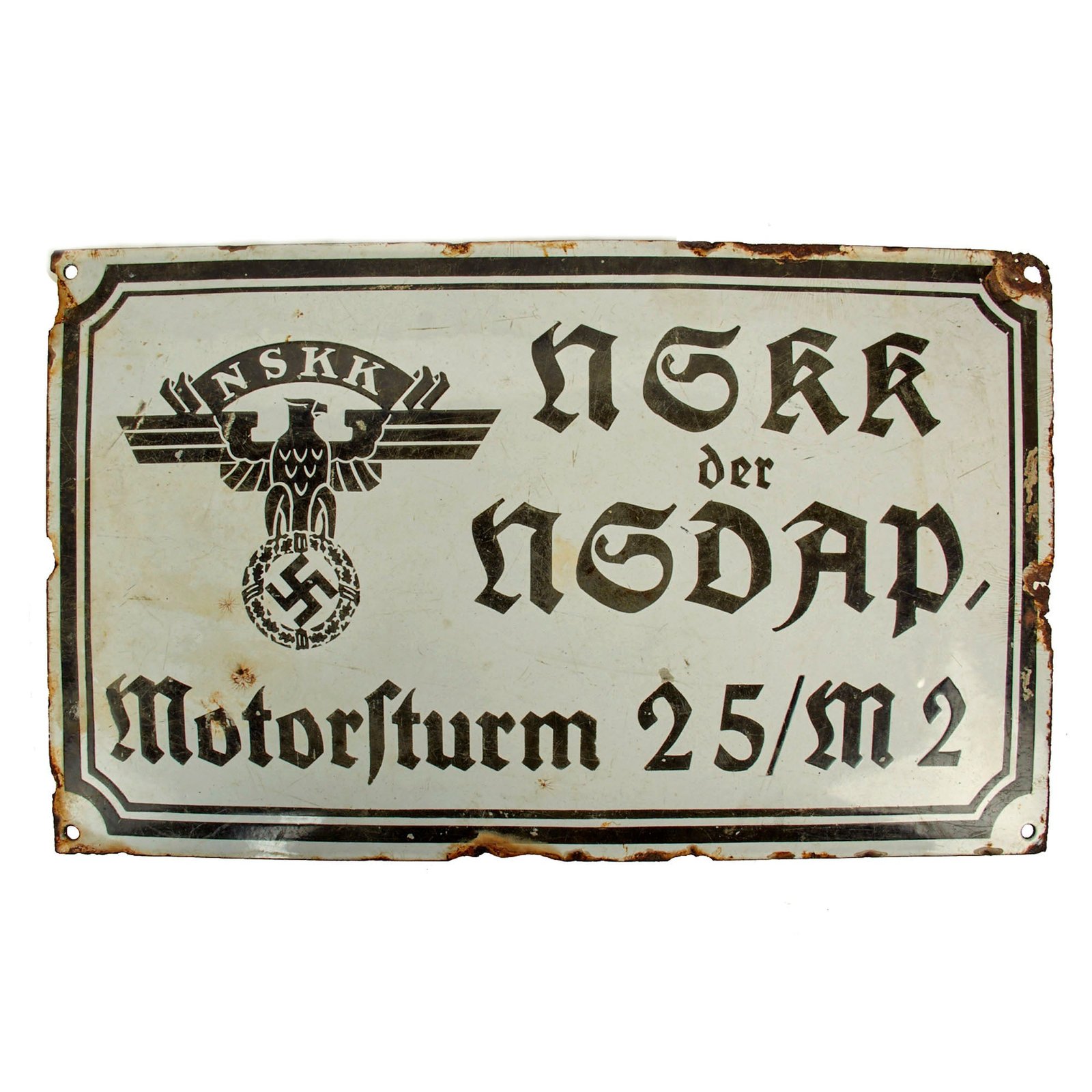 Buy Original German WWII NSKK "Motorsturm 25 / M2" Emailleschild Enameled Steel Sign - 11 3/4" x 19 1/2" | Original Firearms Antique For Sale