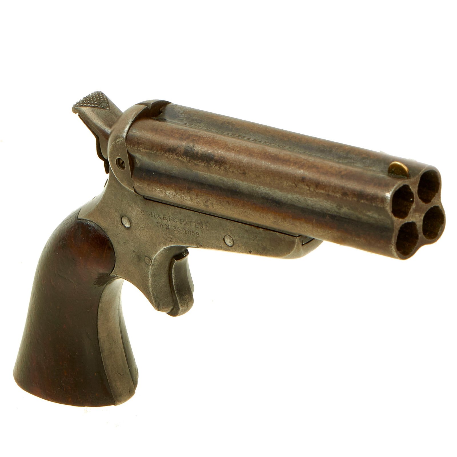 Buy Original U.S. 19th Century Sharps & Hankins Model 3C .32 Short Rimfire 4 Barrel Pepperbox Pistol - Serial 12097 | Original Firearms Antique For Sale