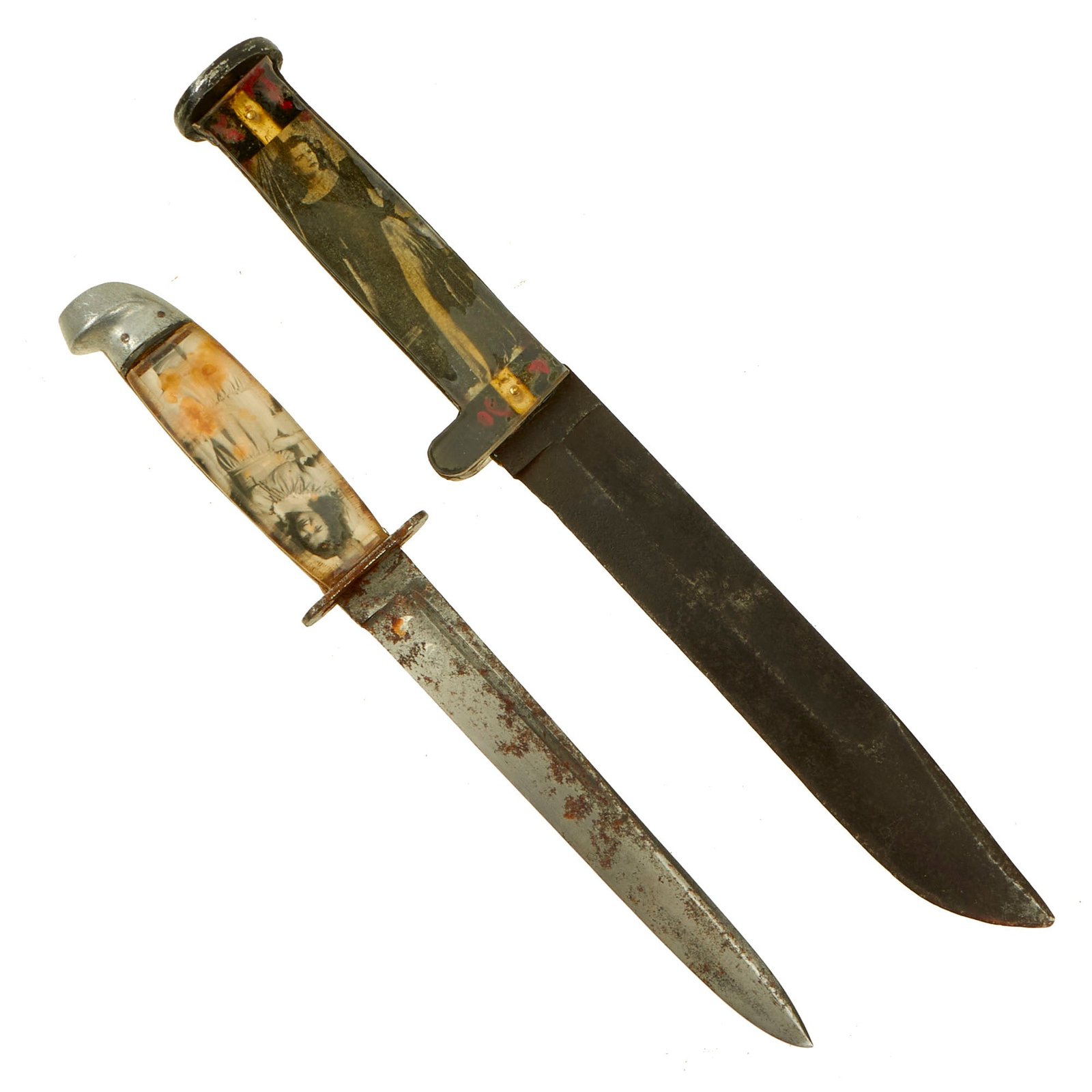 Buy Original U.S. WWII Western L77 Stiletto & Western G-46-8 Fighting Knife Lot With “Sweetheart” Grips - (2) Knives | Original Firearms Antique For Sale