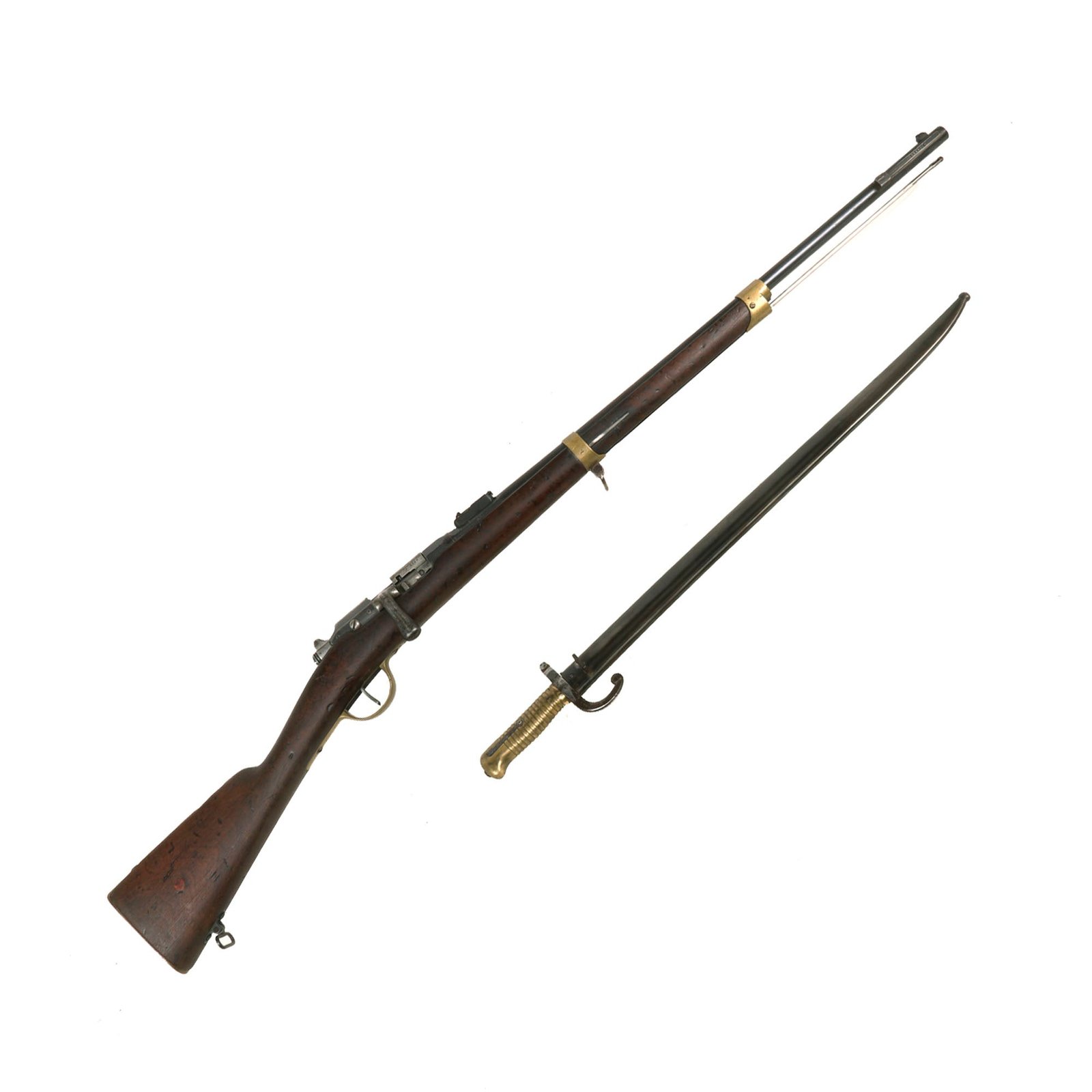 Buy Original French MLE 1874 M80 Brass Mounted Gras Camel Short Rifle by St. Étienne dated 1883 with M1866 Sabre Bayonet | Original Firearms Antique For Sale