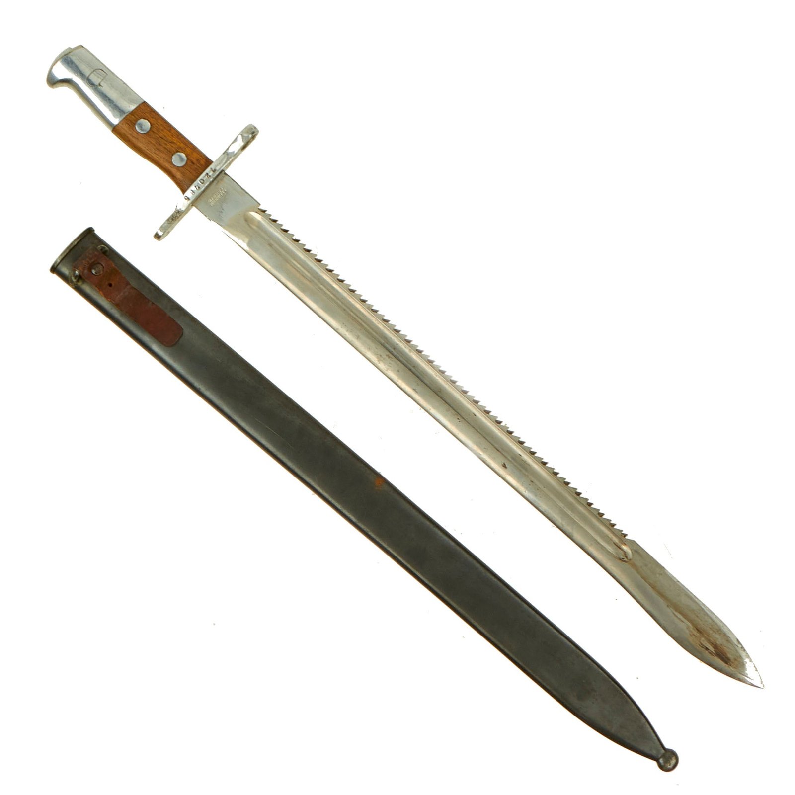 Buy Original WWII Unissued Swiss Model 1914 Pioneer Sawback Sword Bayonet by Elsener with Scabbard | Original Firearms Antique For Sale