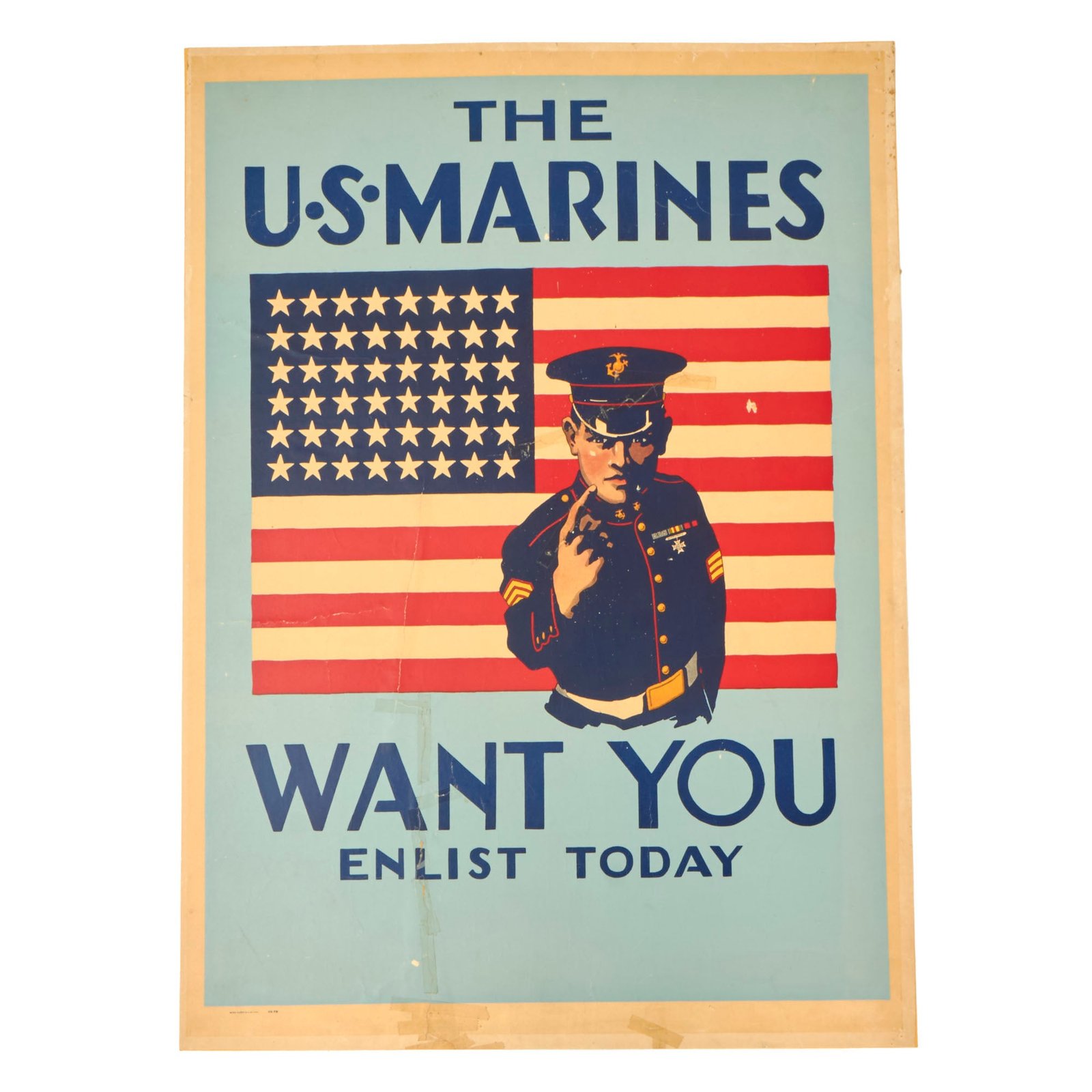 Buy Original U.S. WWII The US Marines Want YOU Enlistment Poster Dated 1942 on Poster Board - 27 x 37¾” | Original Firearms Antique For Sale