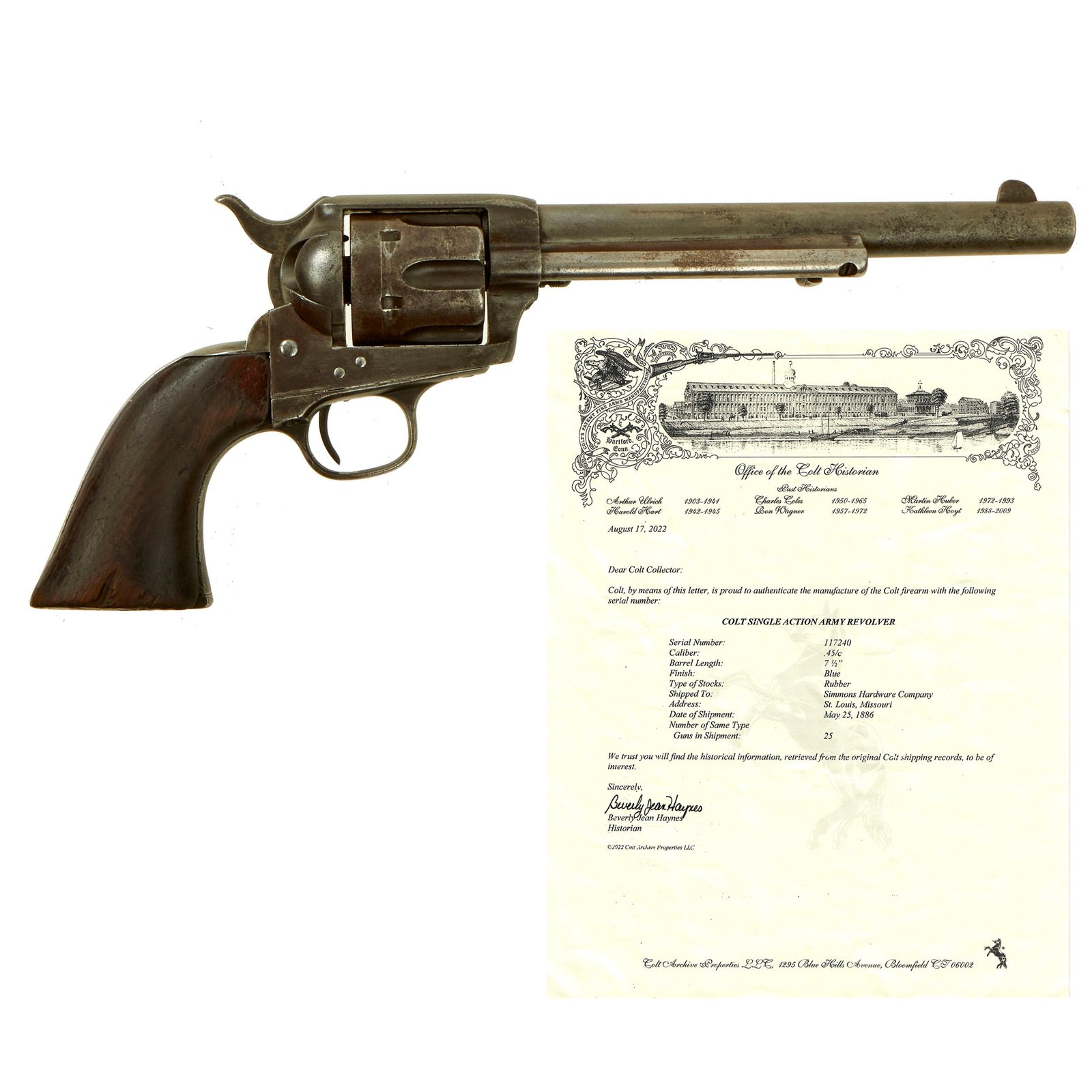 Buy Original U.S. Colt Frontier Six Shooter .44-40 Revolver made in 1886 with 7 1/2" Barrel & Factory Letter - Matching Serial 117240 | Original Firearms Antique For Sale
