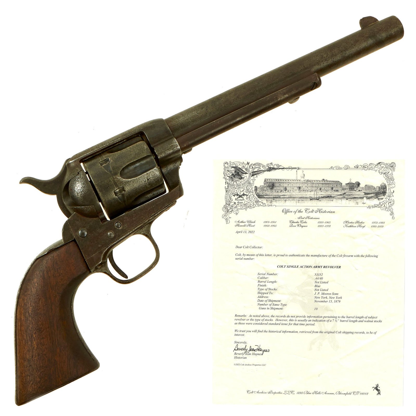 Buy Original U.S. Colt Frontier Six Shooter .44-40 Revolver made in 1879 with 7 1/2" Barrel & Factory Letter - Serial 53352 | Original Firearms Antique For Sale