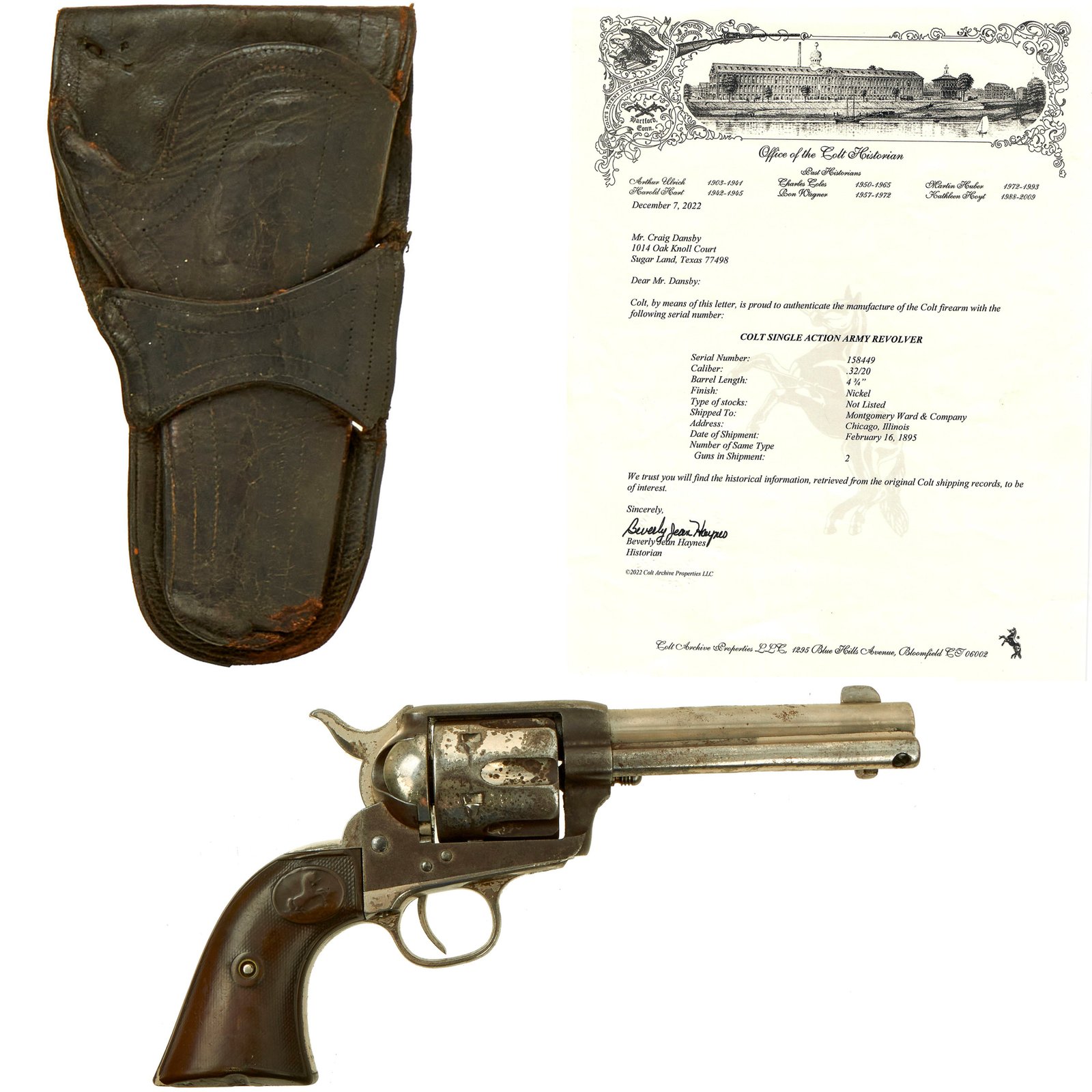 Buy Original U.S. Colt Single Action Army Revolver in .32/20 made in 1894 with 4 3/4" Barrel, Factory Letter & Holster - Matching Serial 158449 | Original Firearms Antique For Sale