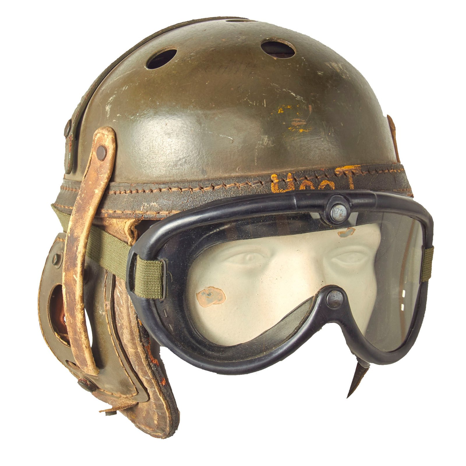 Buy Original U.S. WWII Service Worn M38 Tanker Helmet with M1944 Goggles | Original Firearms Antique For Sale
