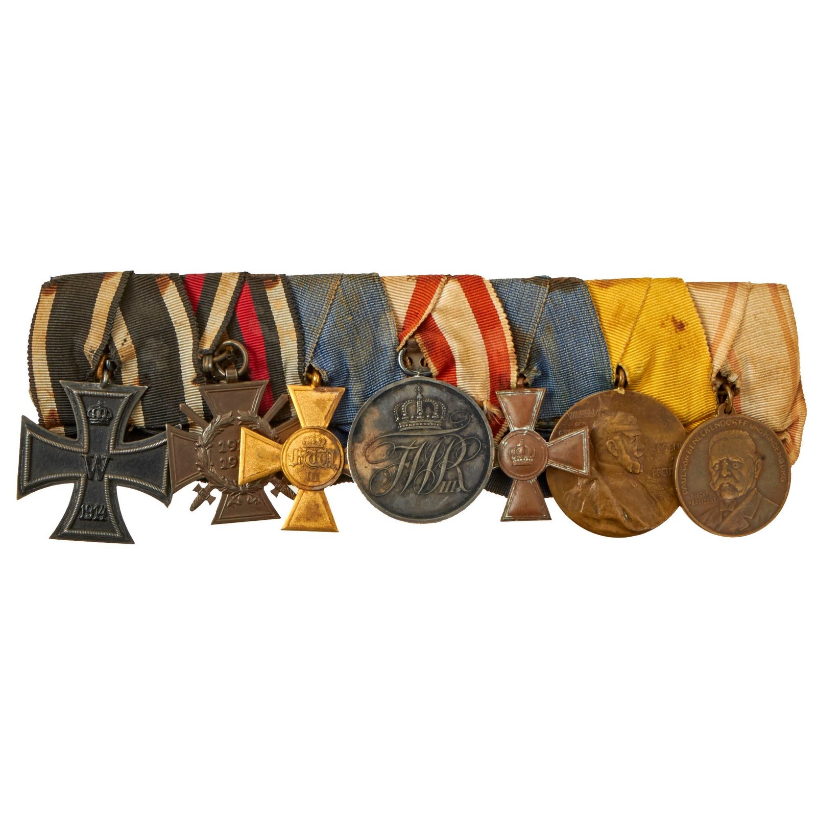 Buy Original Imperial German WWI Era 7-Place Medal Bar with Iron Cross & 25 Year Officer’s Service Medal & Mounter’s Tag - ZAPF Kassel | Original Firearms Antique For Sale