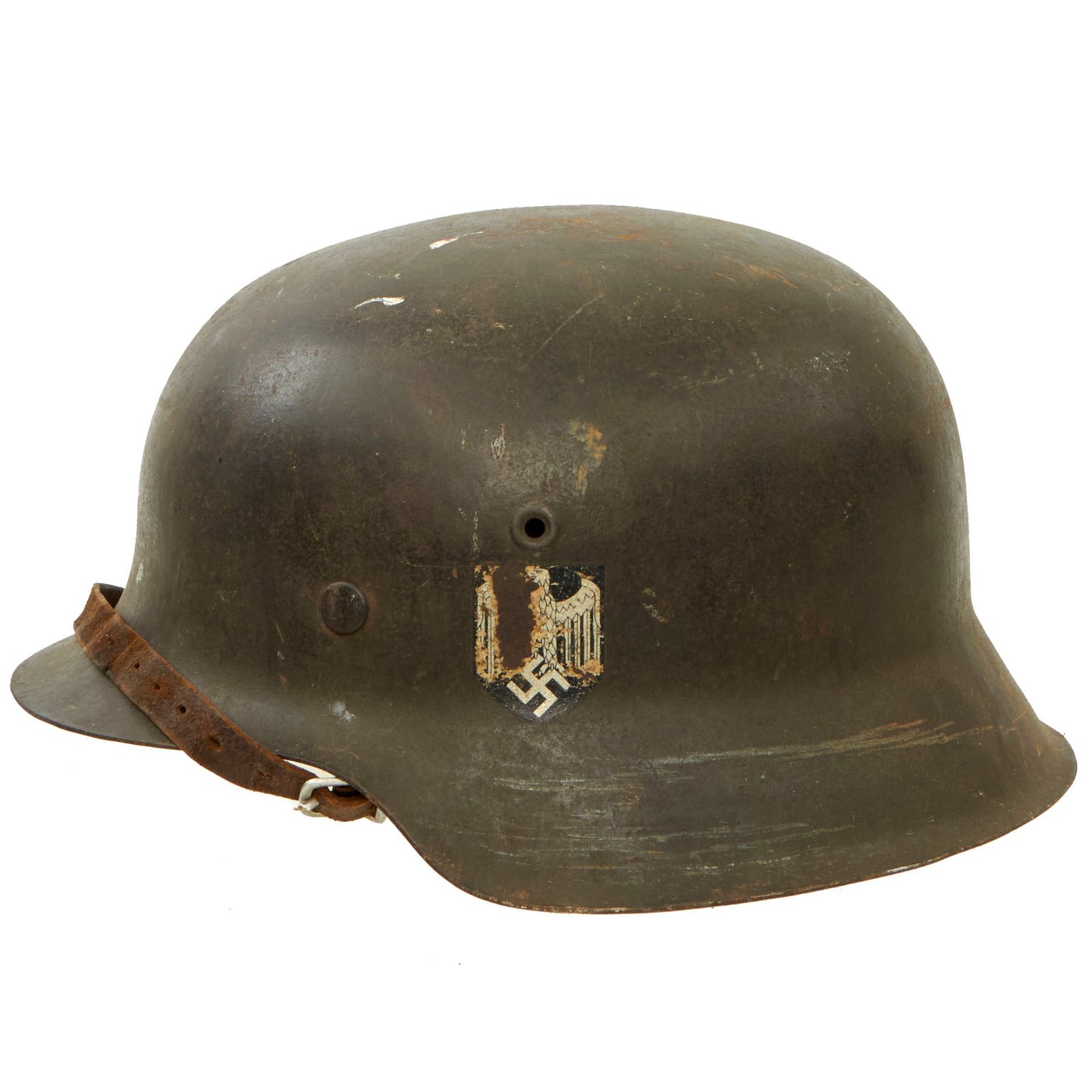 Buy Original German WWII M42 Extra Large Army Heer Single Decal Helmet with 61cm Liner & Chinstrap - stamped EF68 | Original Firearms Antique For Sale