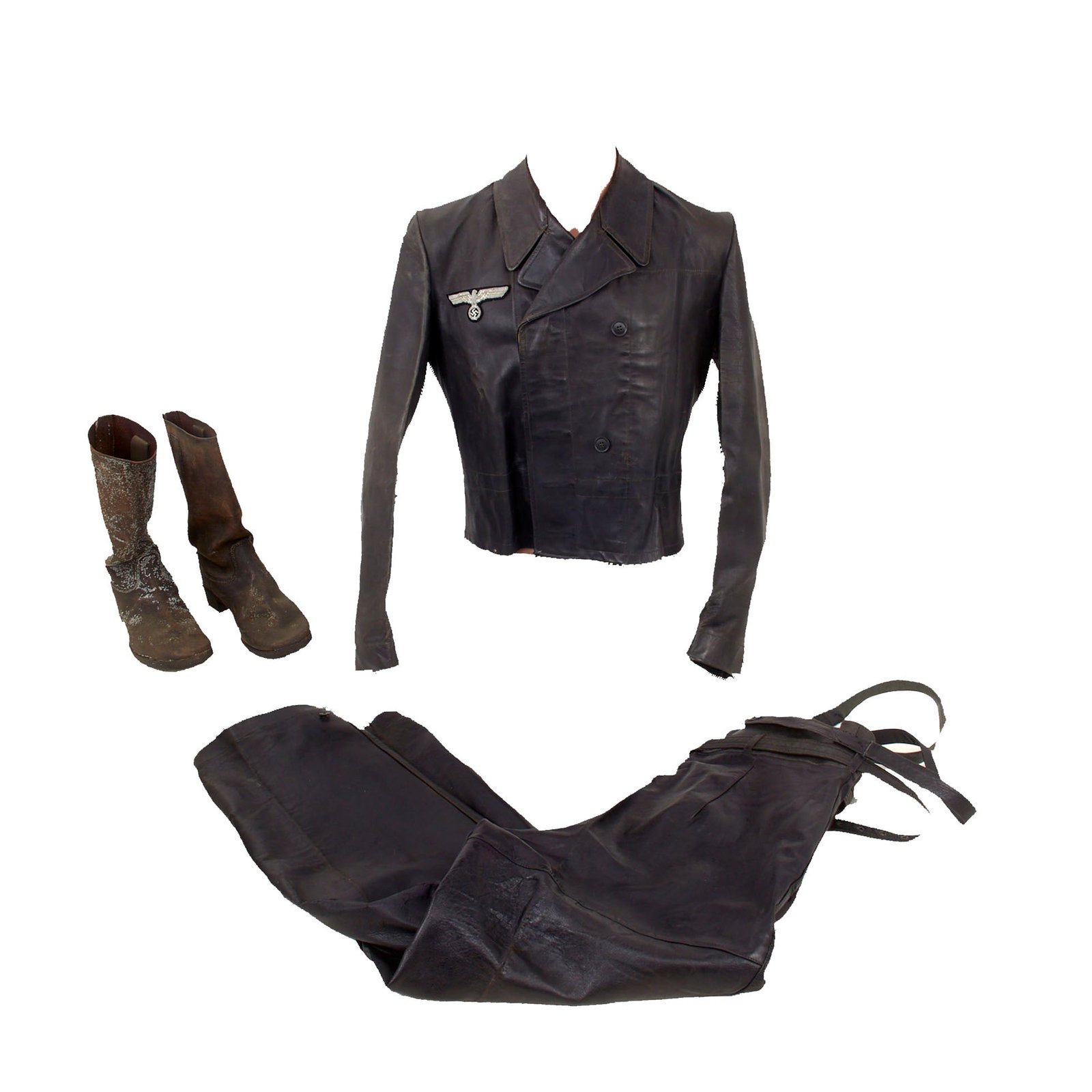 Buy Original German Double Breasted Panzer Officer's Leather Jacket and Trouser Uniform Set with Boots - A.A.F. Tank Museum | Original Firearms Antique For Sale