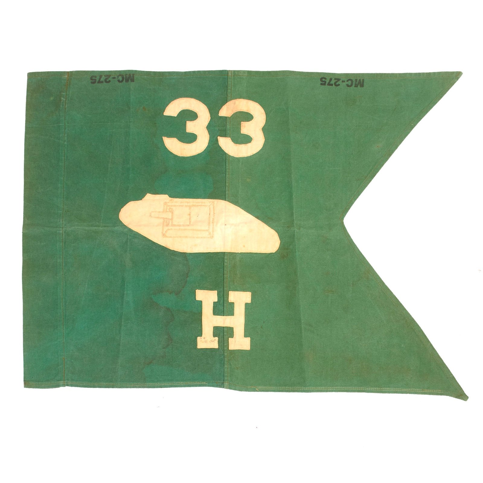 Buy Original U.S. WWII 33rd Armored Regiment Swallowtail Guidon, Formerly Part of the A.A.F. Tank Museum - 26” x 19” | Original Firearms Antique For Sale
