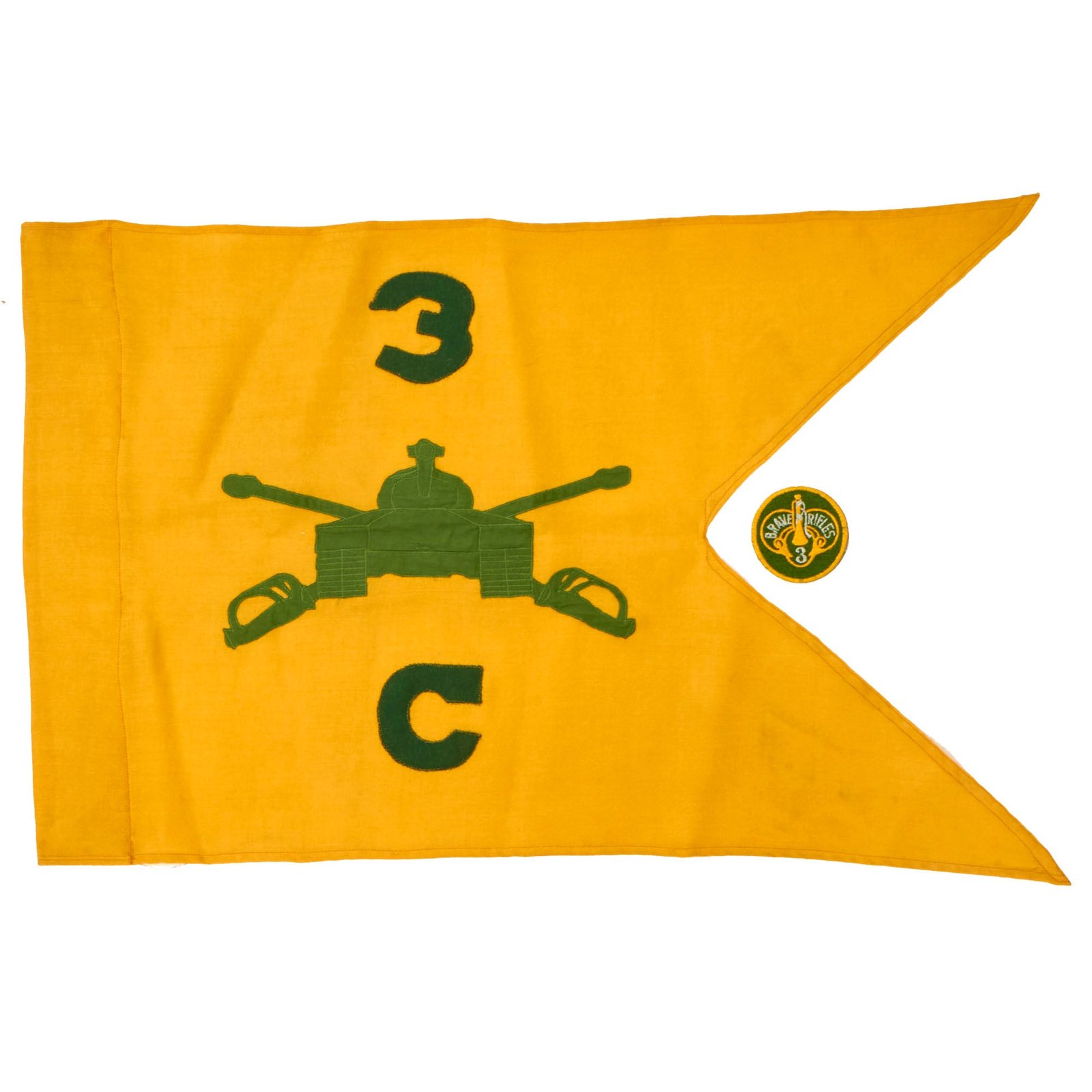Buy Original U.S. Vietnam War-Era 3rd Armored Cavalry Regiment Swallowtail Guidon with Patch - Dated 1959 - 30” x 19” | Original Firearms Antique For Sale